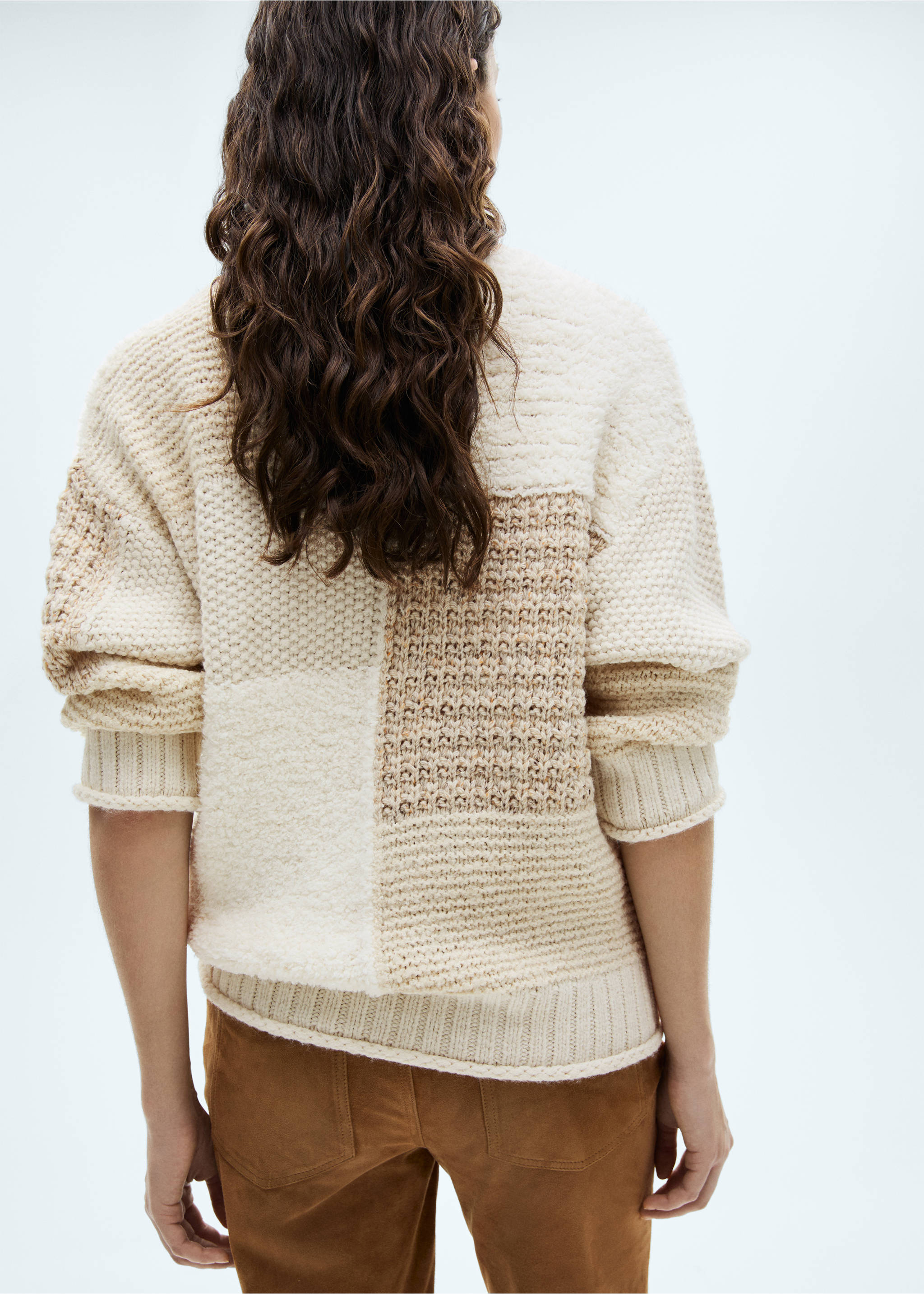 Patchwork sweater with perkins neck - Reverse of the article, Ecru. Ref: 77007728-00.