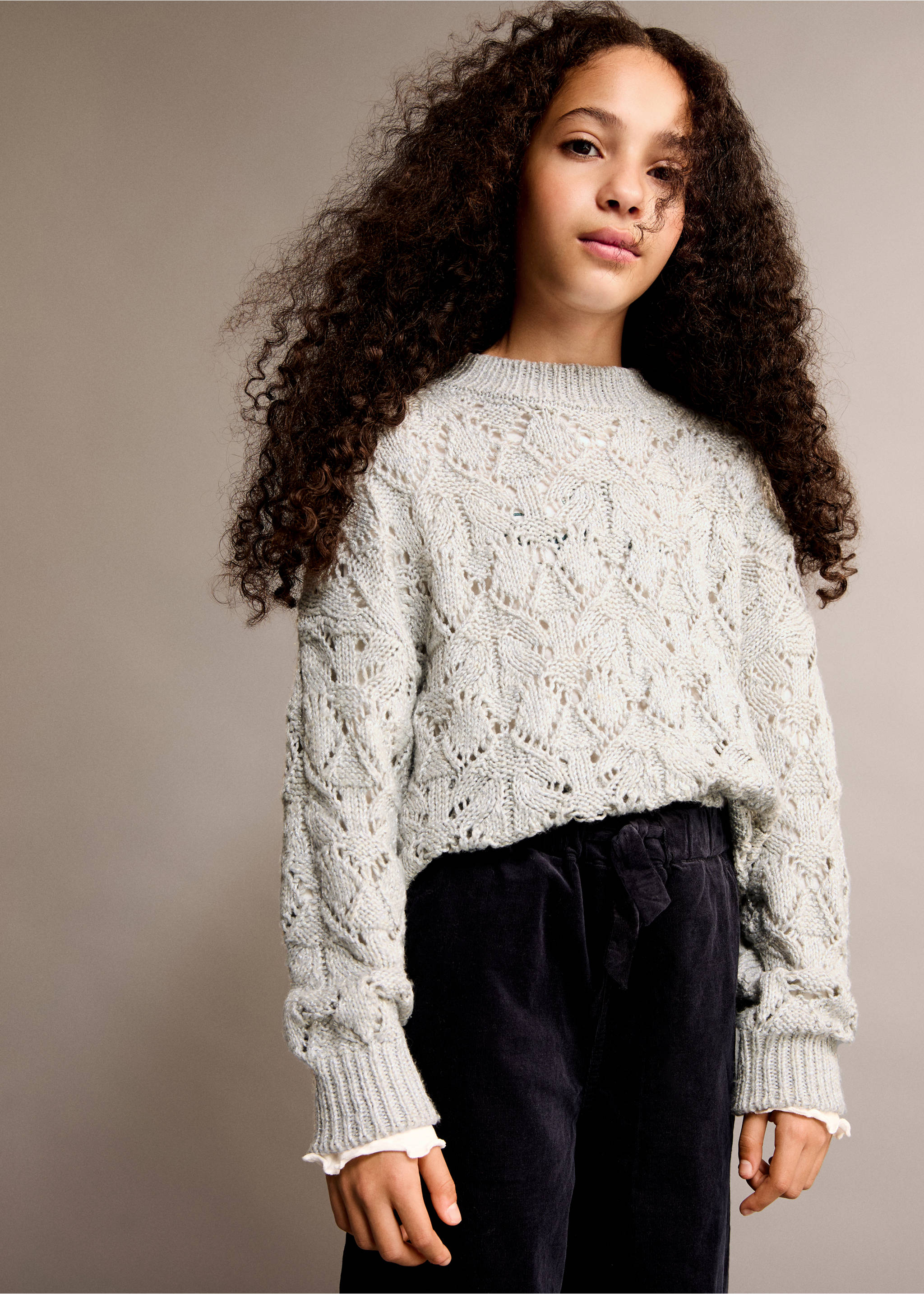 Openwork lurex knit sweater - General plane, Light Heather Grey. Ref: 77007732-00.