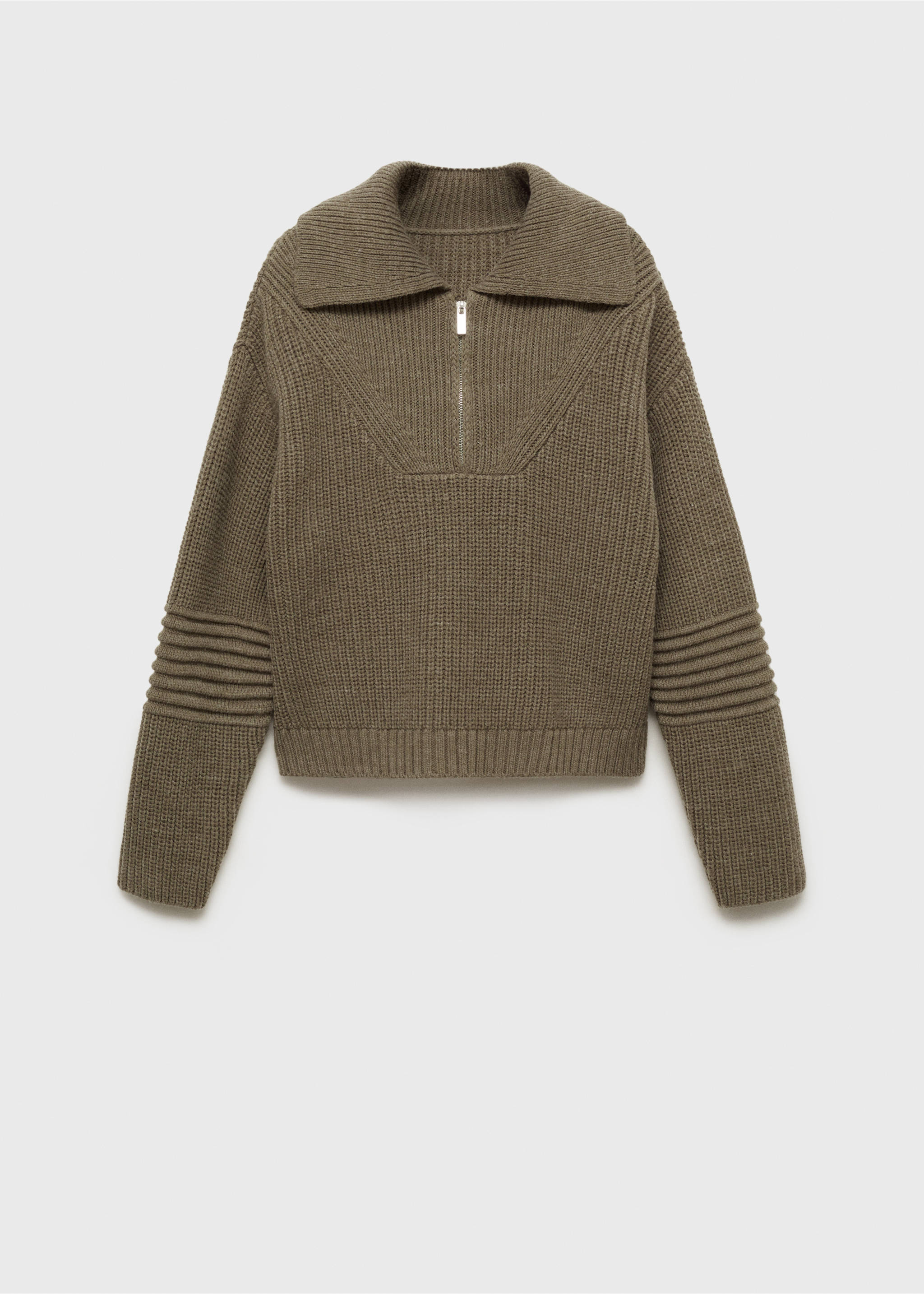 Ribbed sweater with zip collar - Article without model, Khaki. Ref: 77007735-00.
