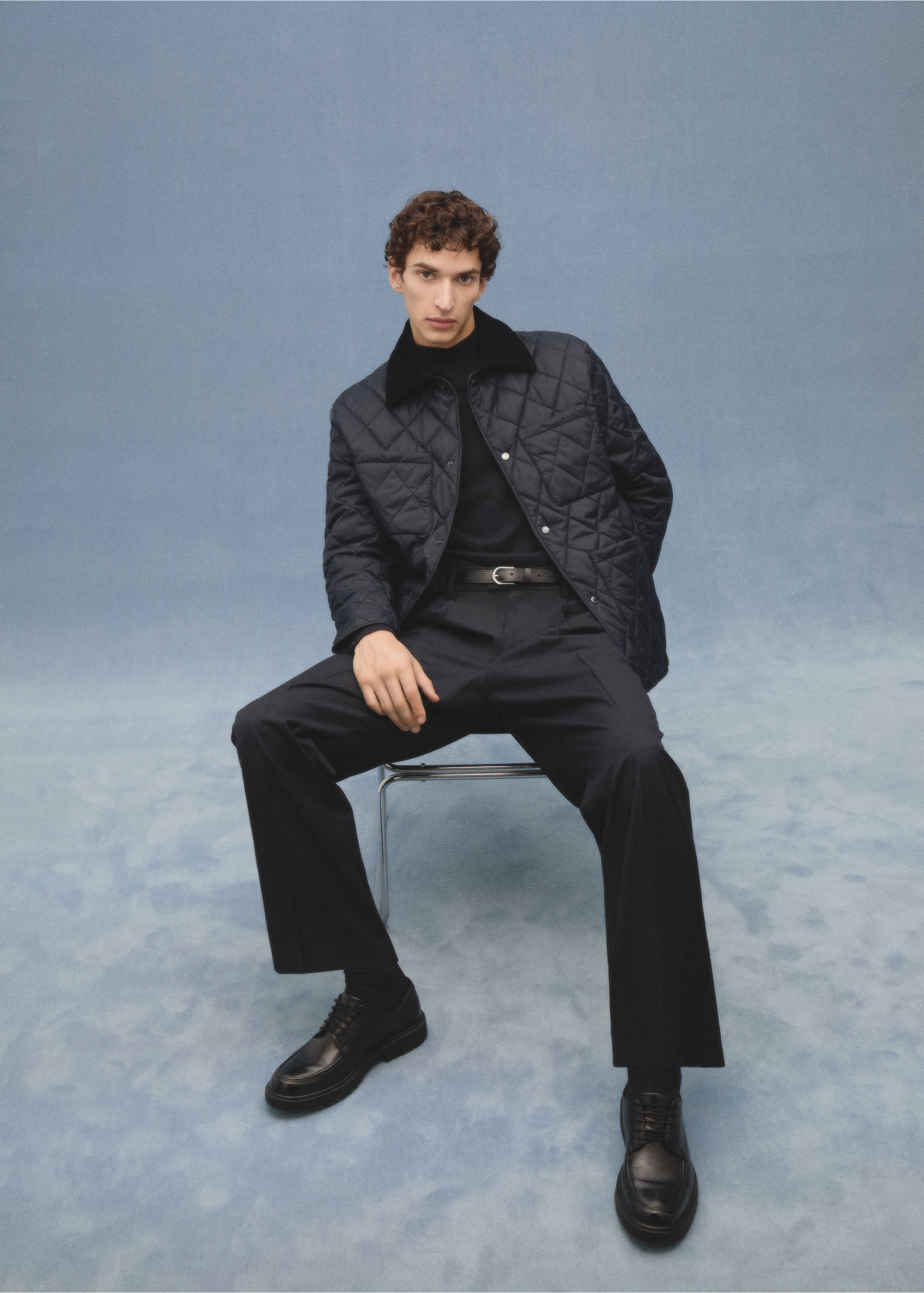 Water-repellent quilted jacket - Details of the article 5, Dark Navy. Ref: 77007920-00.