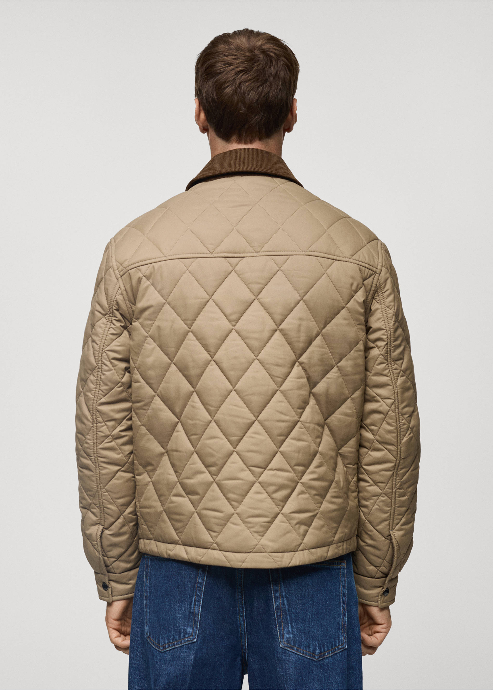 Quilted jacket with corduroy collar - Reverse of the article, Beige. Ref: 77007922-00.