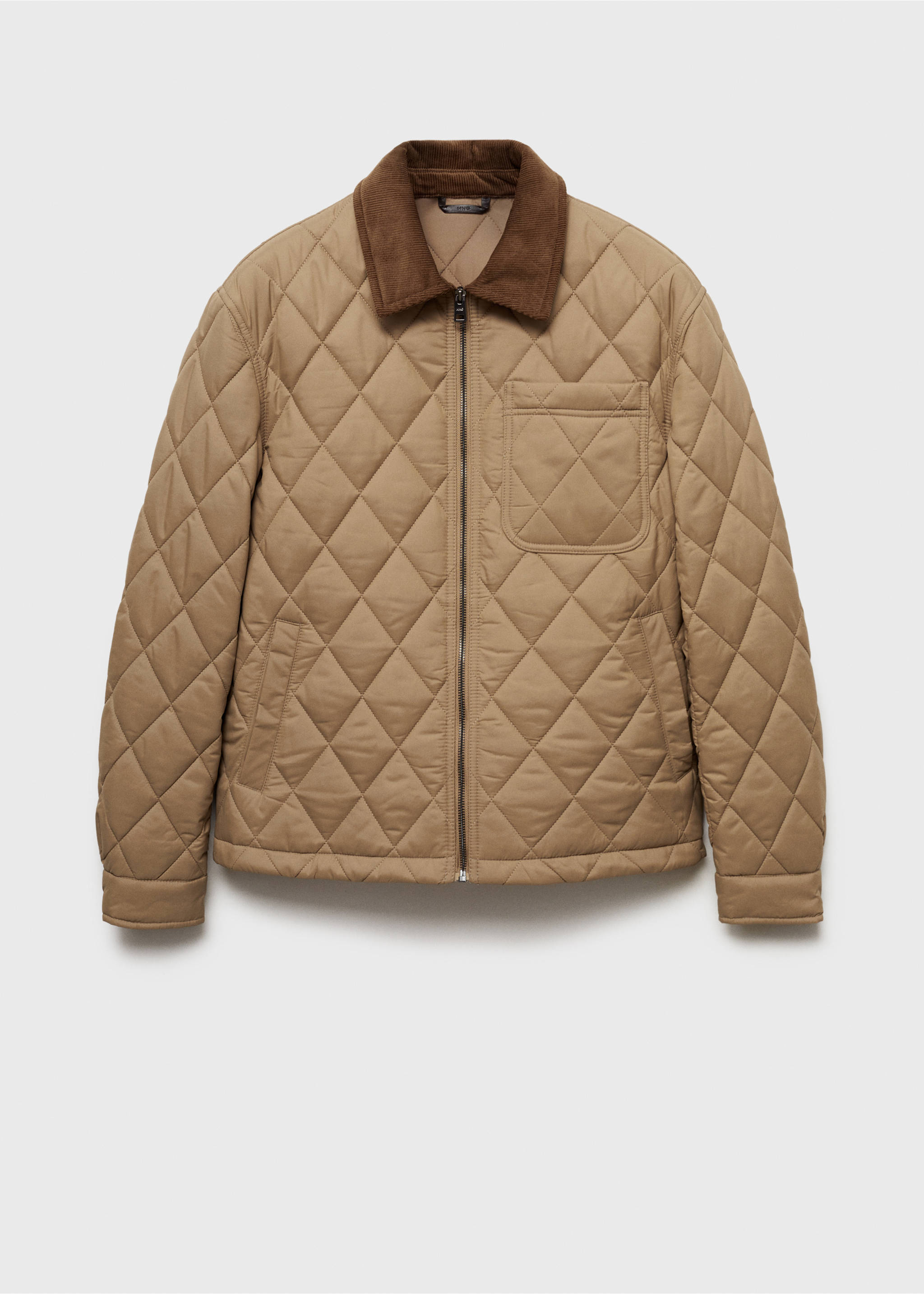 Quilted jacket with corduroy collar - Article without model, Beige. Ref: 77007922-00.