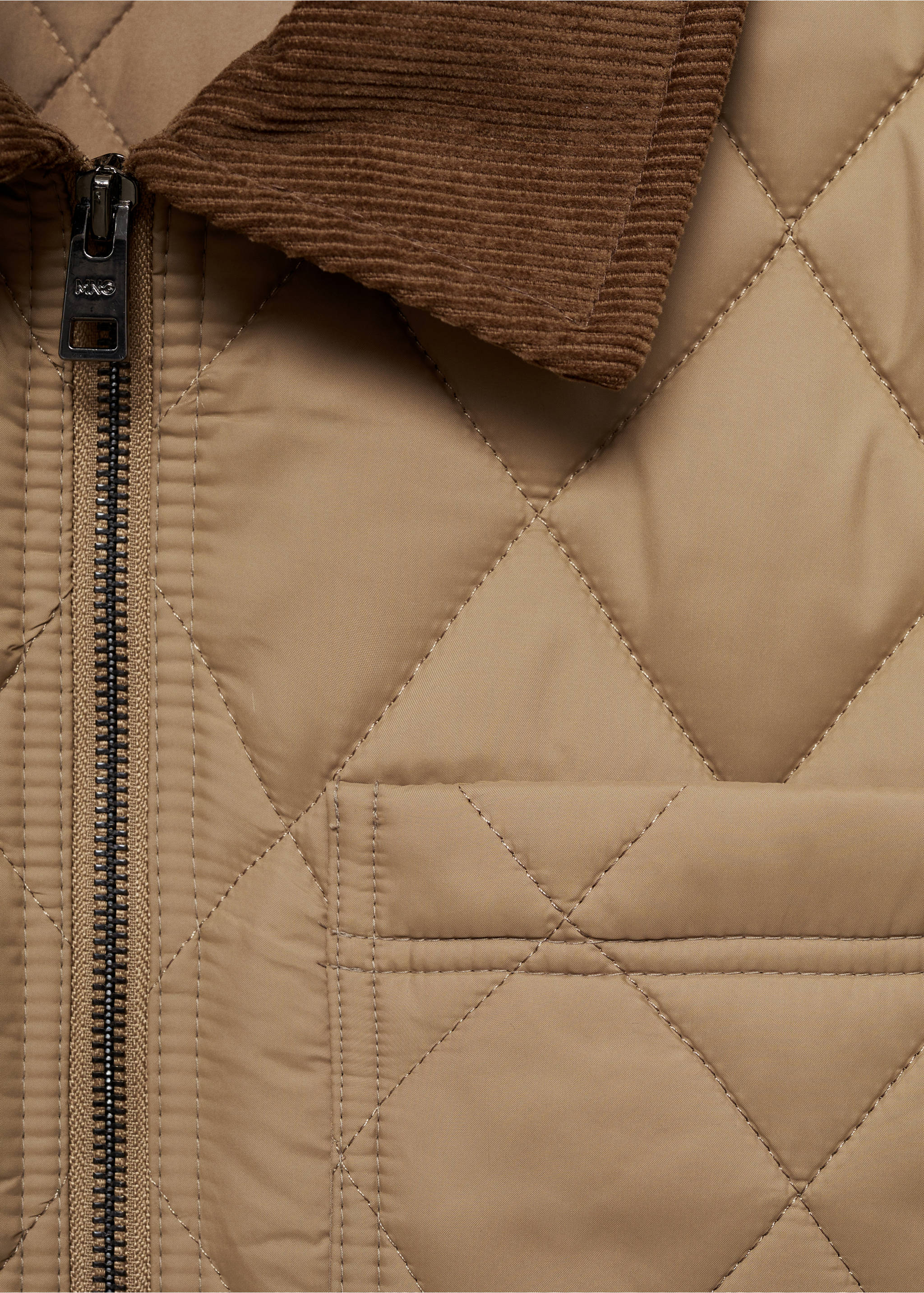 Quilted jacket with corduroy collar - Details of the article 8, Beige. Ref: 77007922-00.