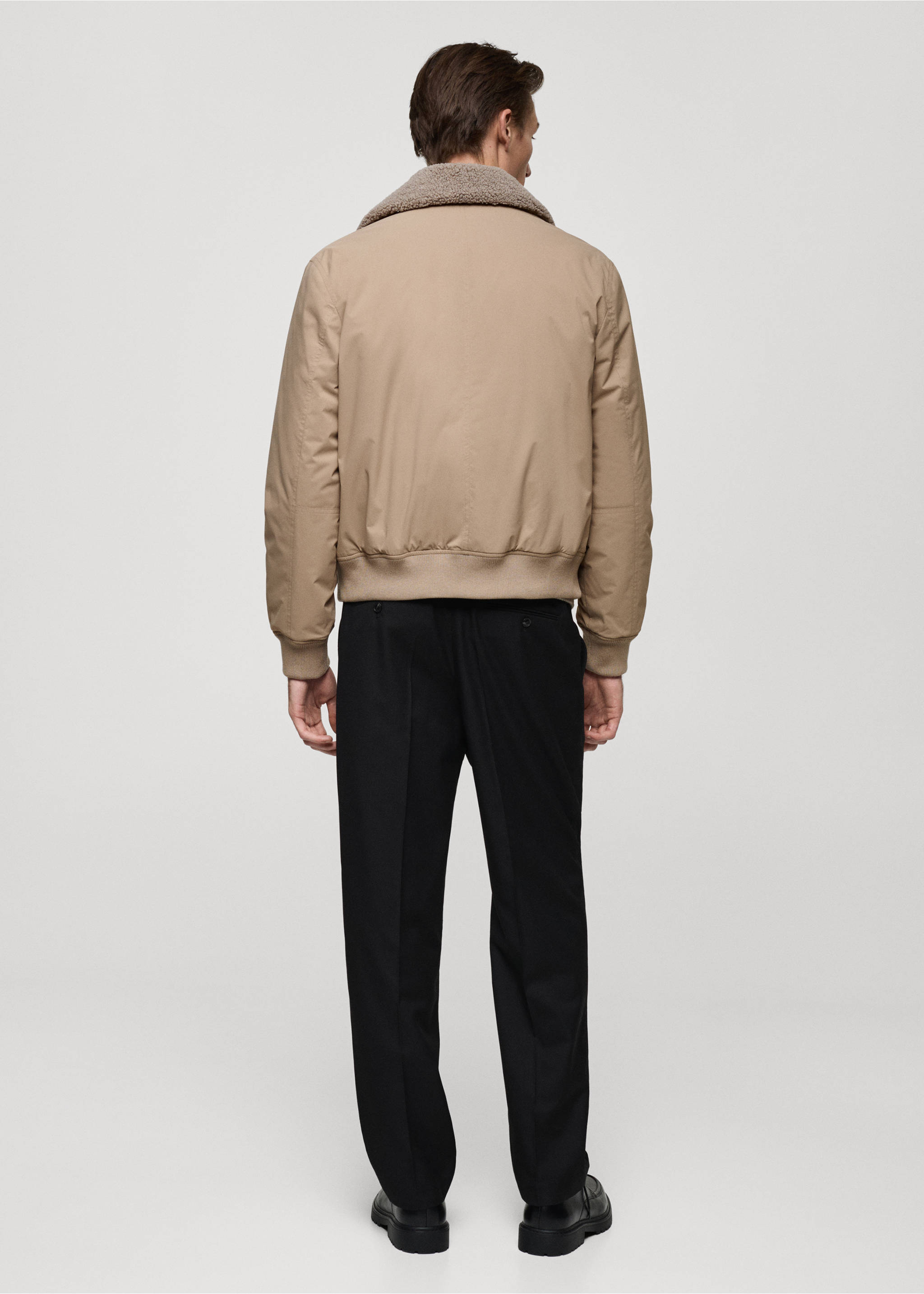 Water-repellent jacket with sheepskin collar - Reverse of the article, Beige. Ref: 77007927-00.