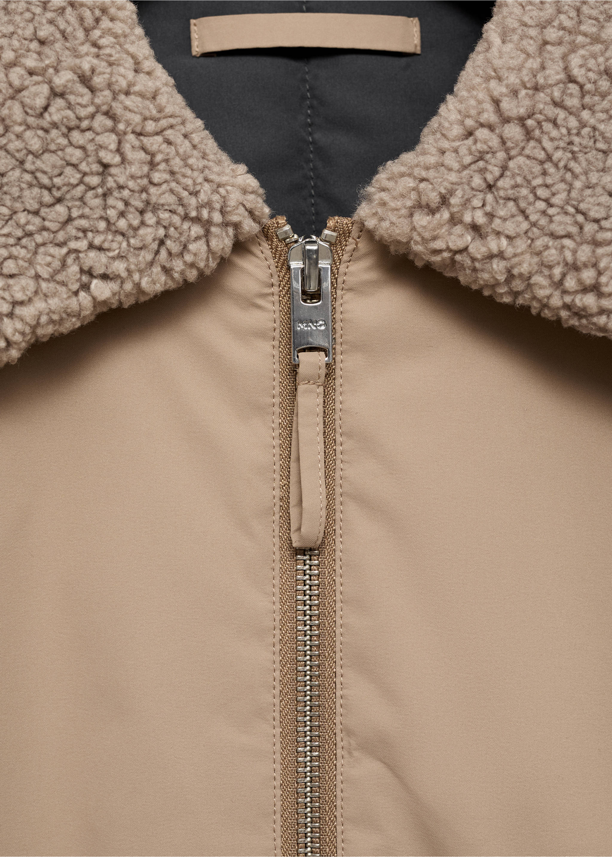 Water-repellent jacket with sheepskin collar - Details of the article 0, Beige. Ref: 77007927-00.