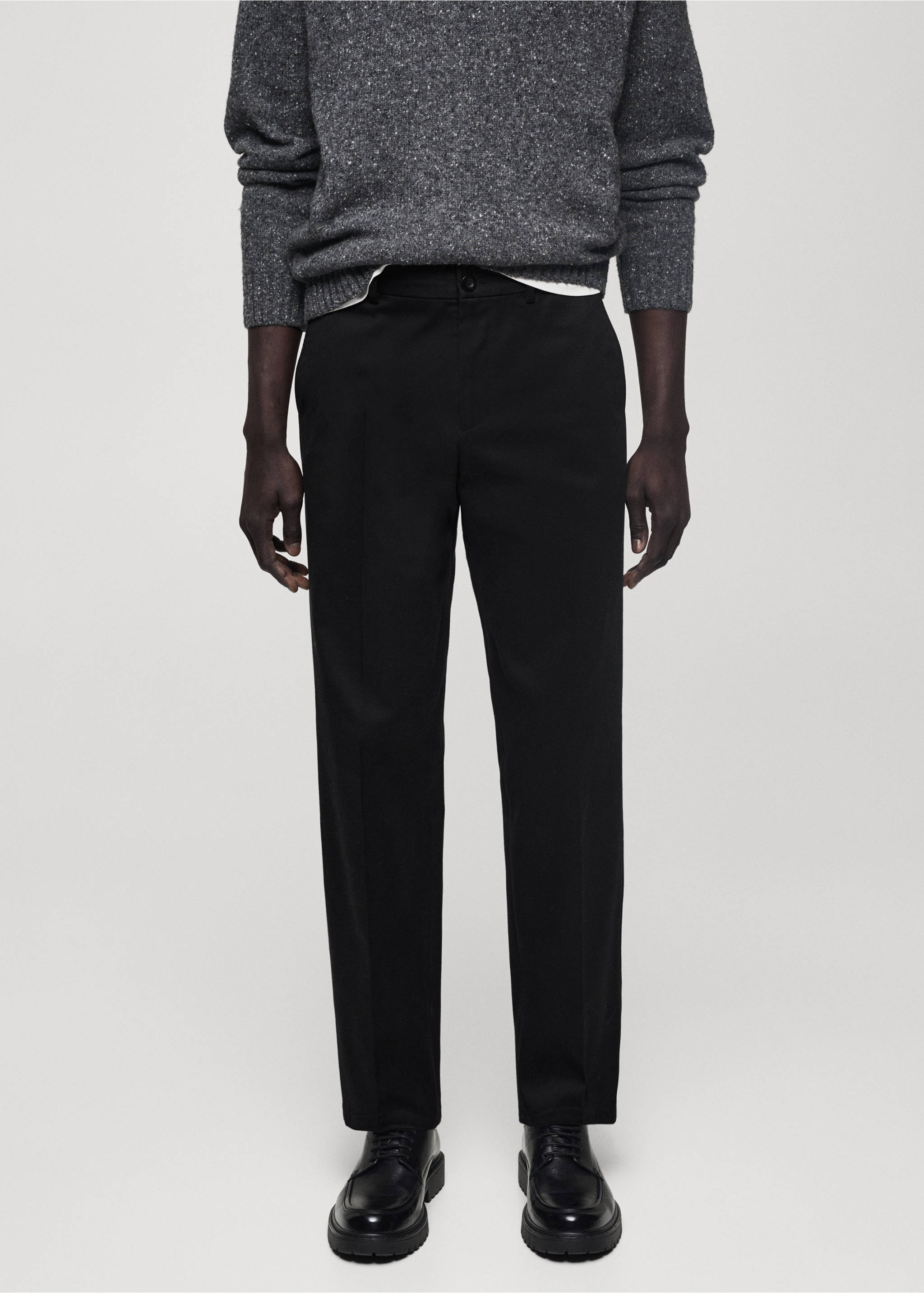 Cotton straight-fit  trousers with drawstring - Medium plane, Black. Ref: 77007930-00.
