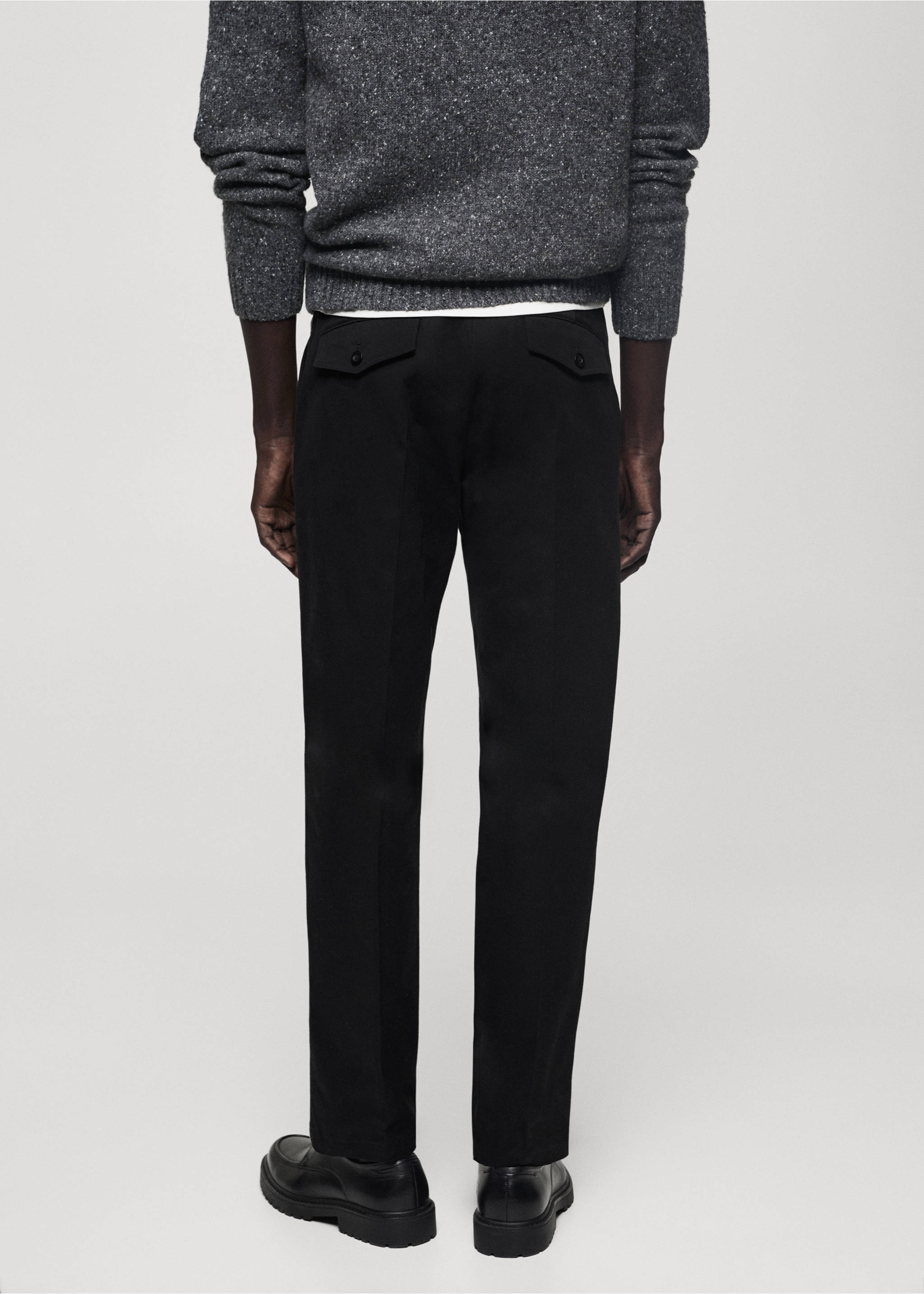 Cotton straight-fit  trousers with drawstring - Reverse of the article, Black. Ref: 77007930-00.