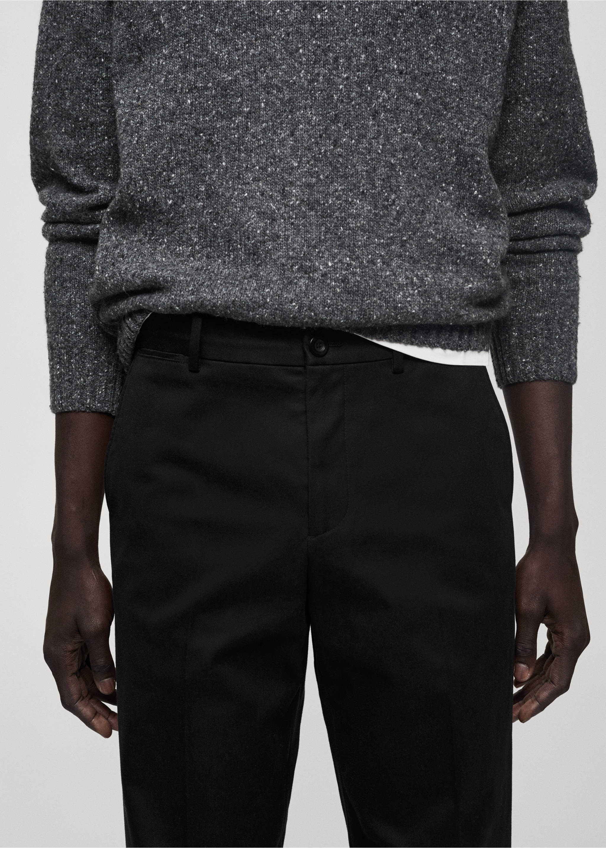 Cotton straight-fit  trousers with drawstring - Details of the article 1, Black. Ref: 77007930-00.