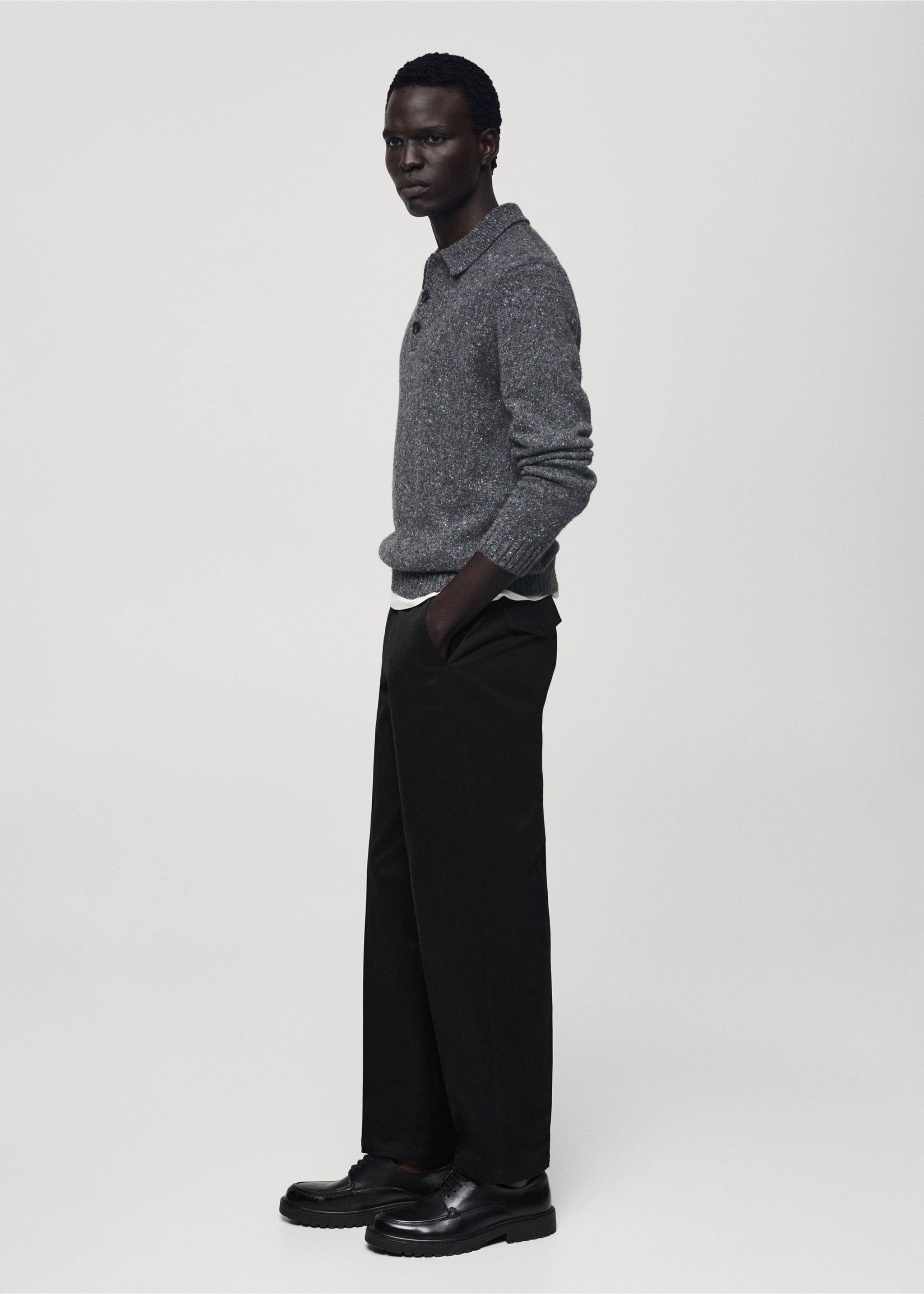 Cotton straight-fit  trousers with drawstring - Details of the article 2, Black. Ref: 77007930-00.