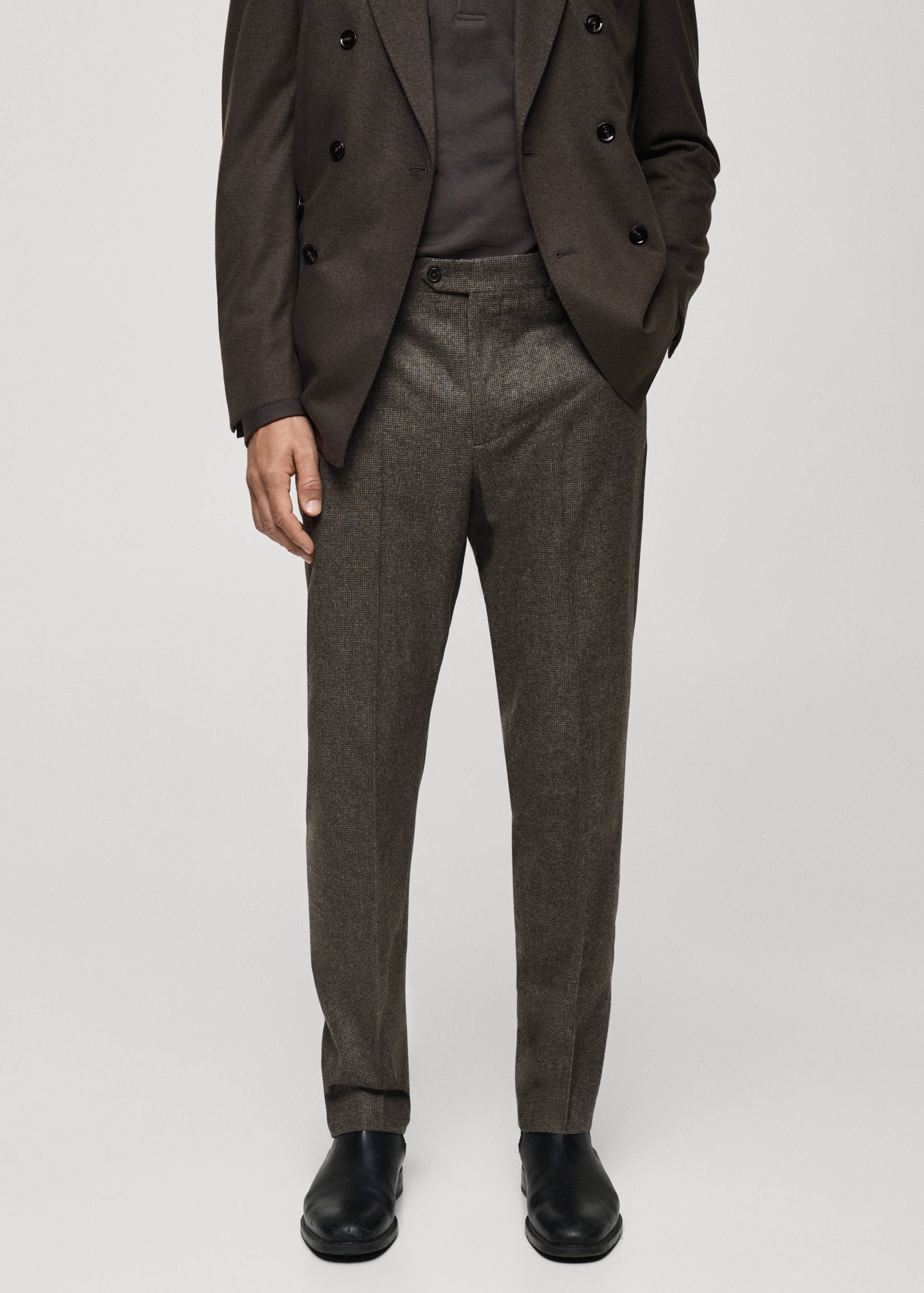 Virgin wool micro-houndstooth trousers - Medium plane
