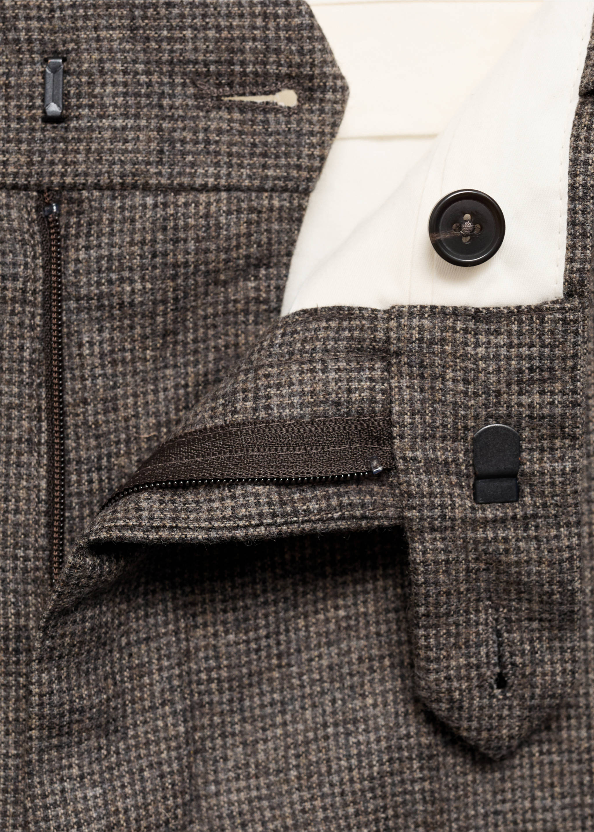 Virgin wool micro-houndstooth trousers - Details of the article 0, Medium Brown. Ref: 77007931-00.
