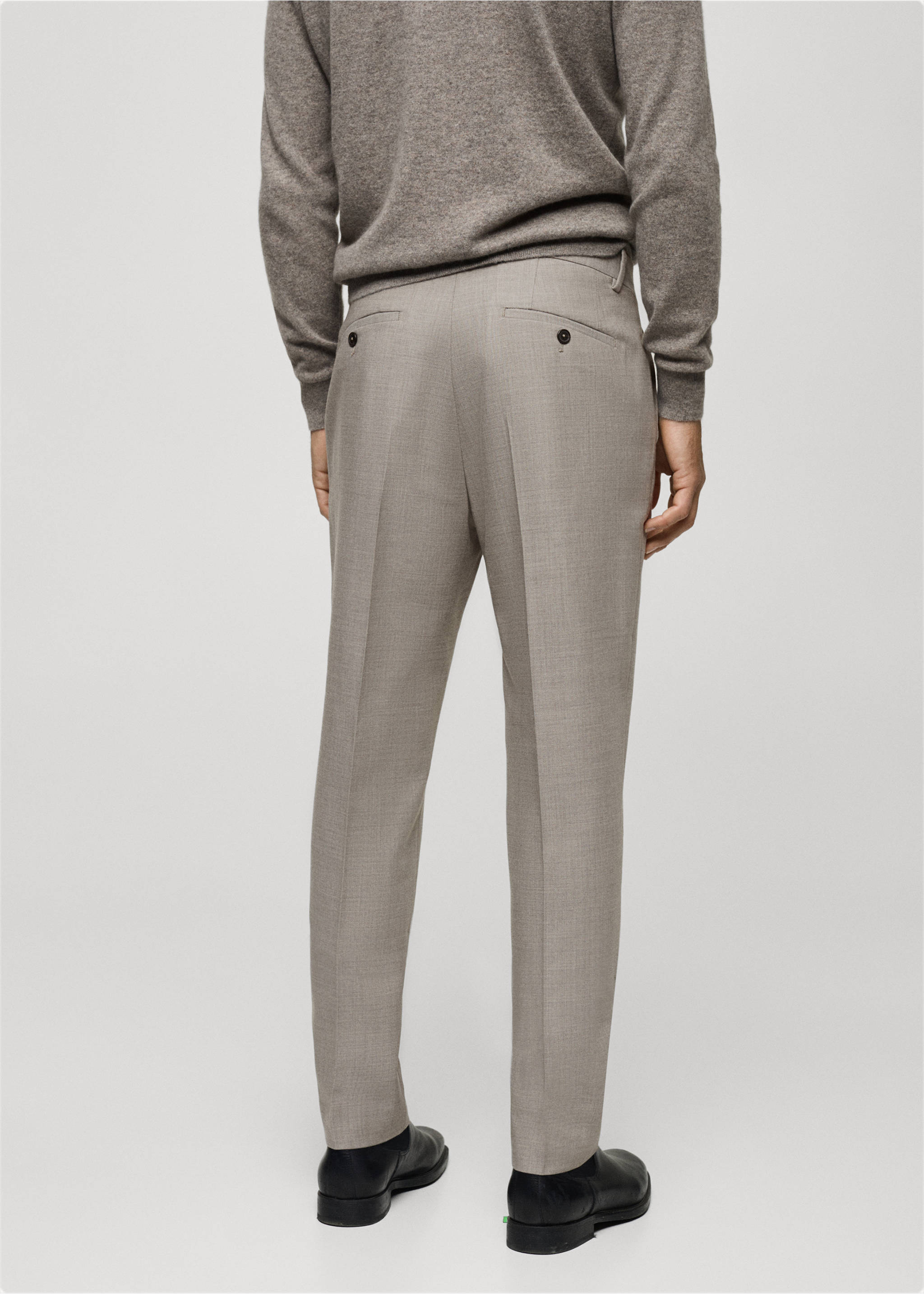 Pantalon 100 % laine vierge slim-fit - Verso de l’article, Gris vison. Ref: 77007932-00.