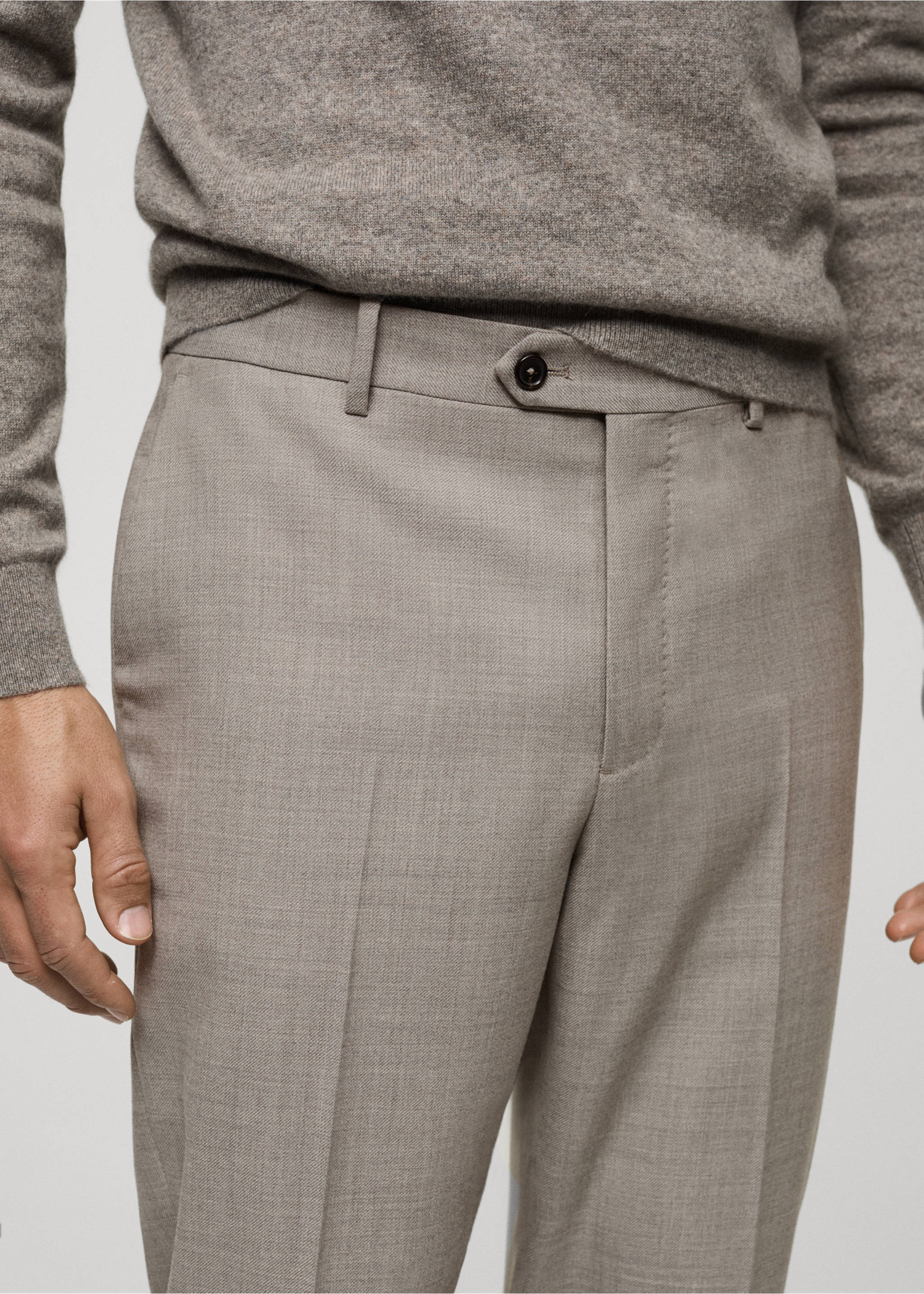 Pantalon 100 % laine vierge slim-fit - Détail de l'article 1, Gris vison. Ref: 77007932-00.