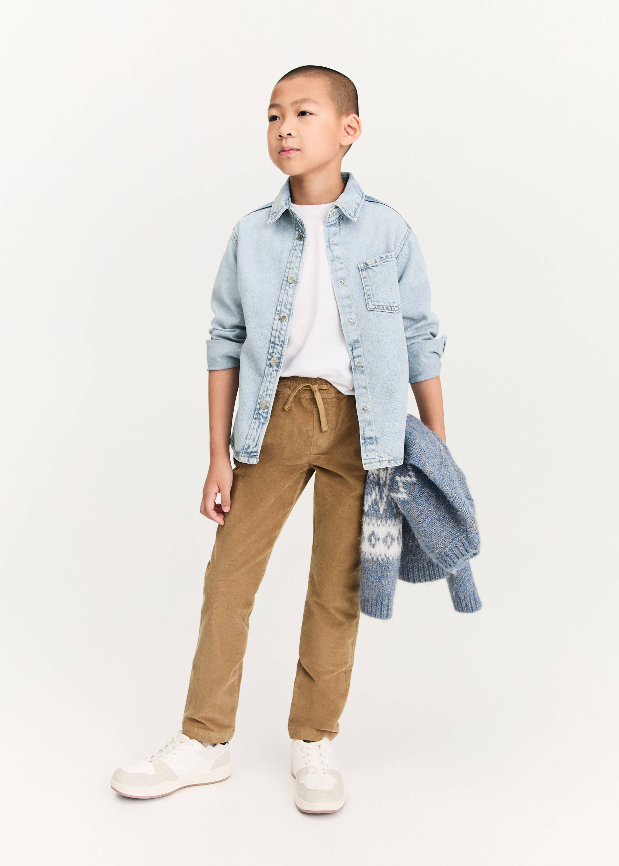 Pantalon velours côtelé taille élastique - Plan moyen