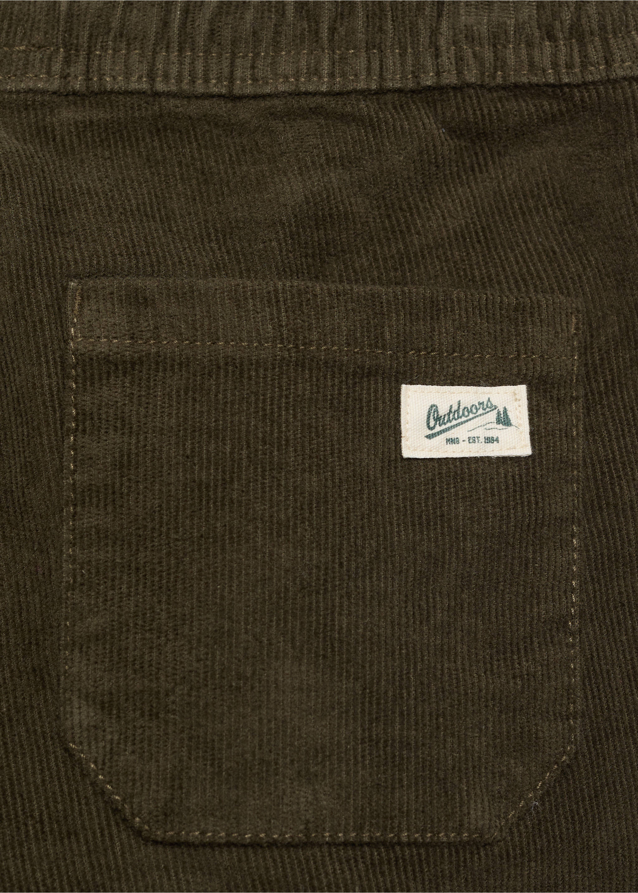 Corduroy trousers with elastic waist - Details of the article 0, Khaki. Ref: 77007935-00.