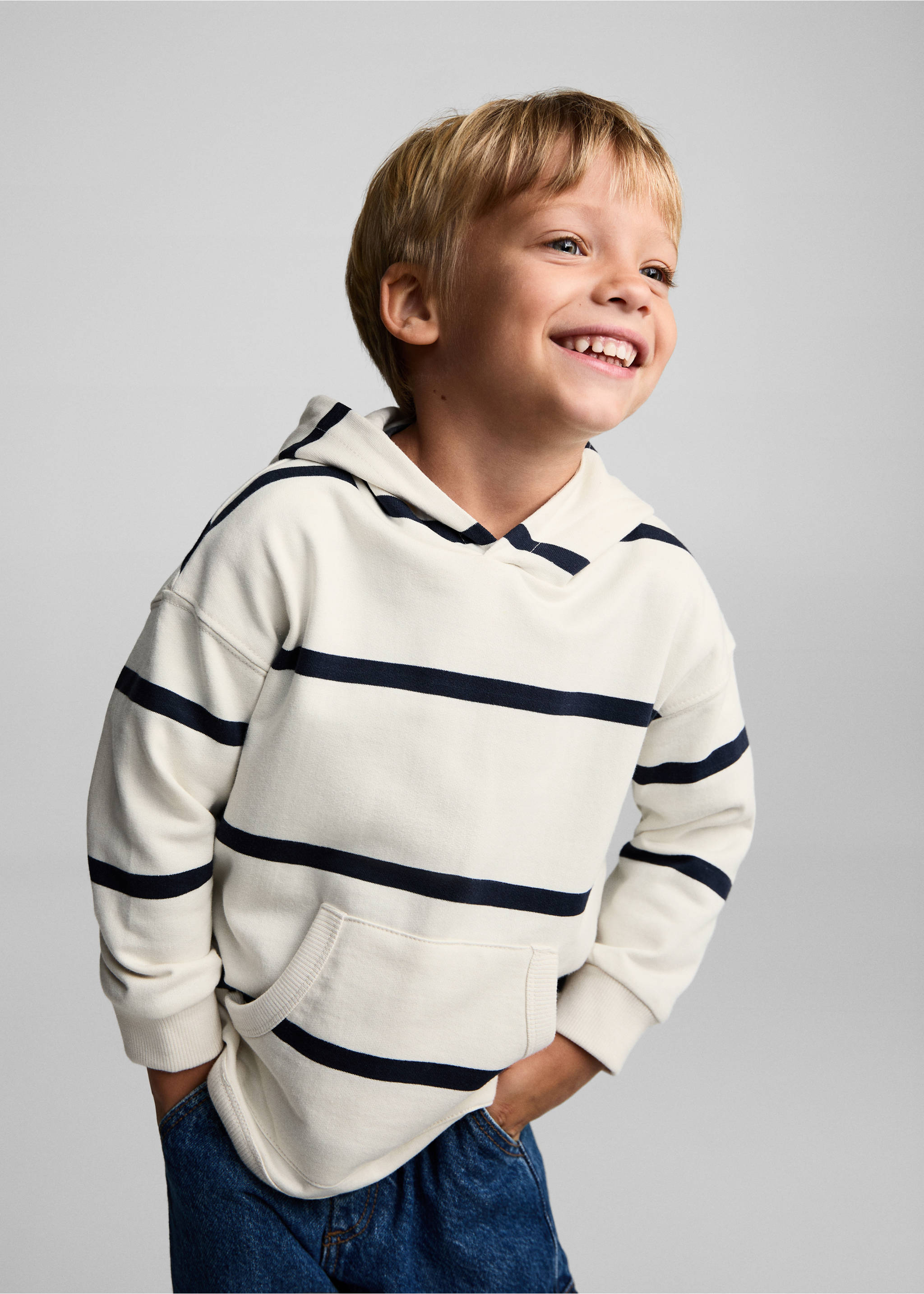 Striped hooded sweatshirt - Medium plane, Ice Grey. Ref: 77007938-00.