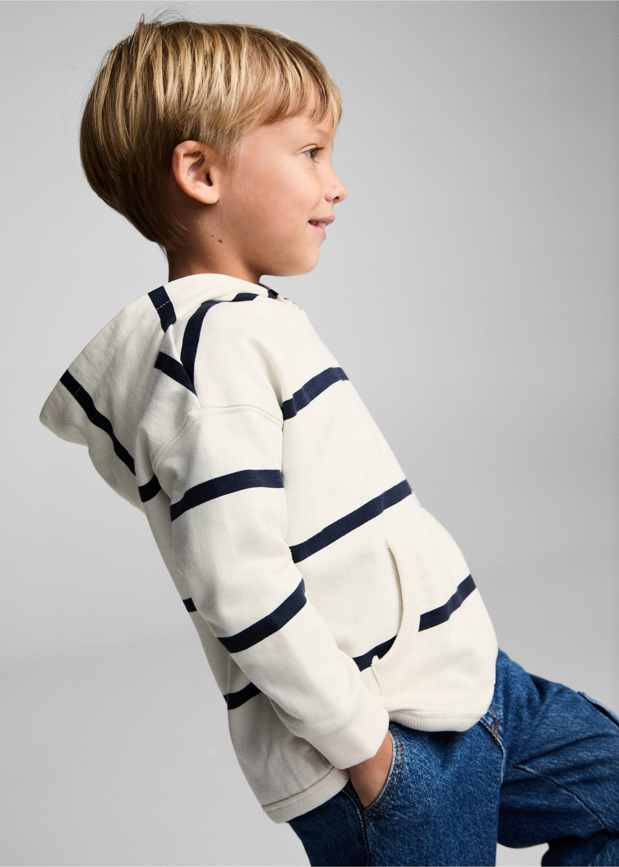 Striped hooded sweatshirt - Details of the article 4, Ice Grey. Ref: 77007938-00.