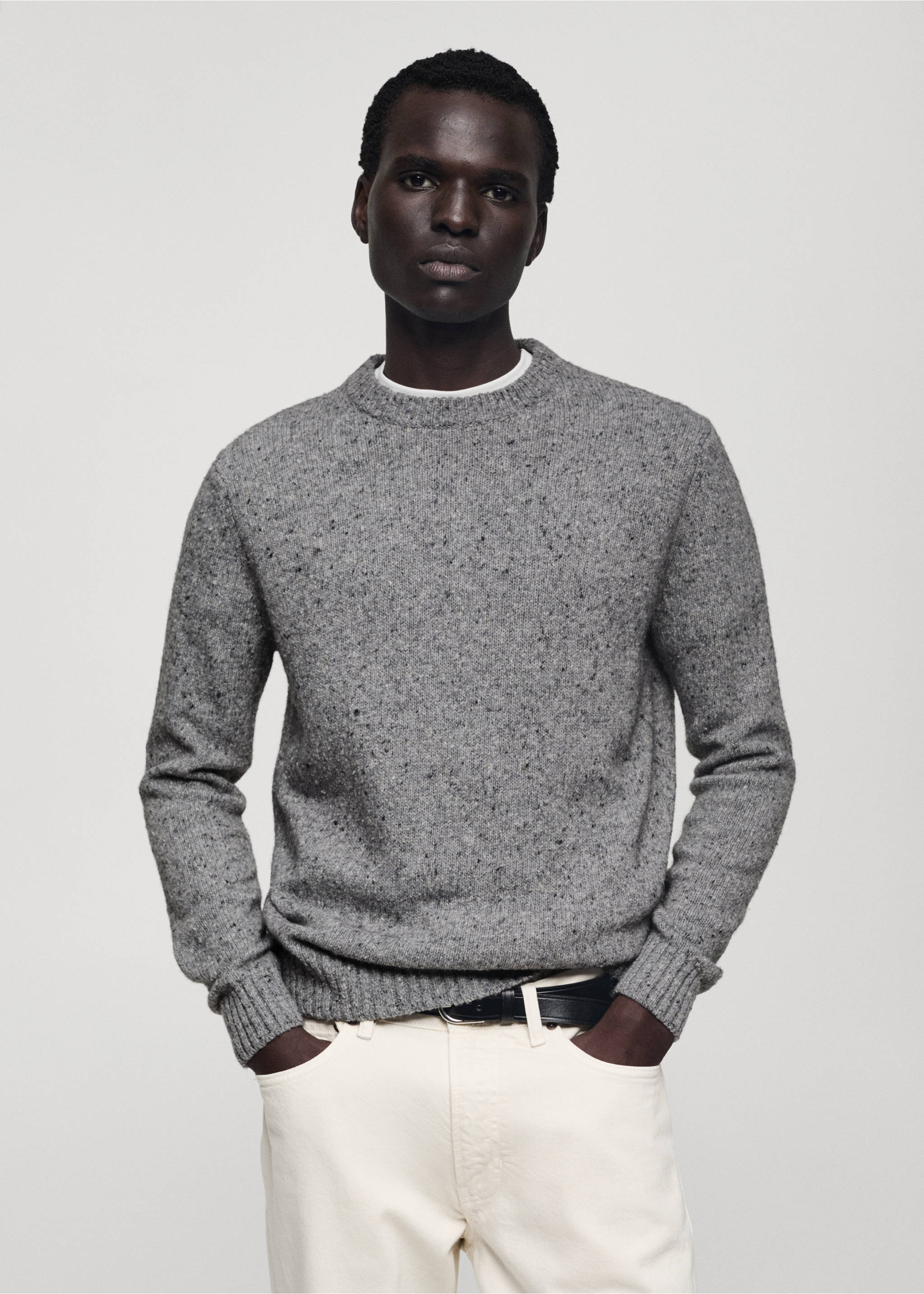 Marled wool knitted sweater - Medium plane, Medium Heather Grey. Ref: 77007941-00.