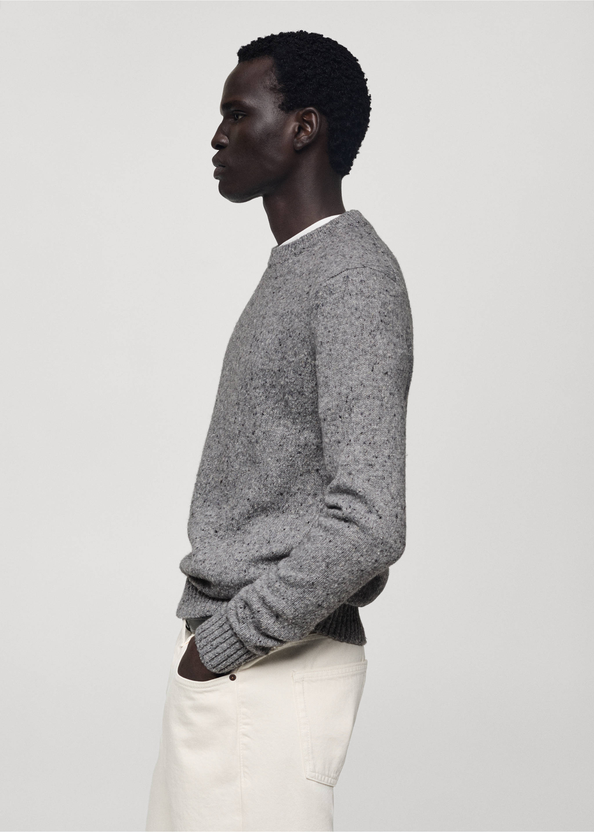 Marled wool knitted sweater - Details of the article 6, Medium Heather Grey. Ref: 77007941-00.