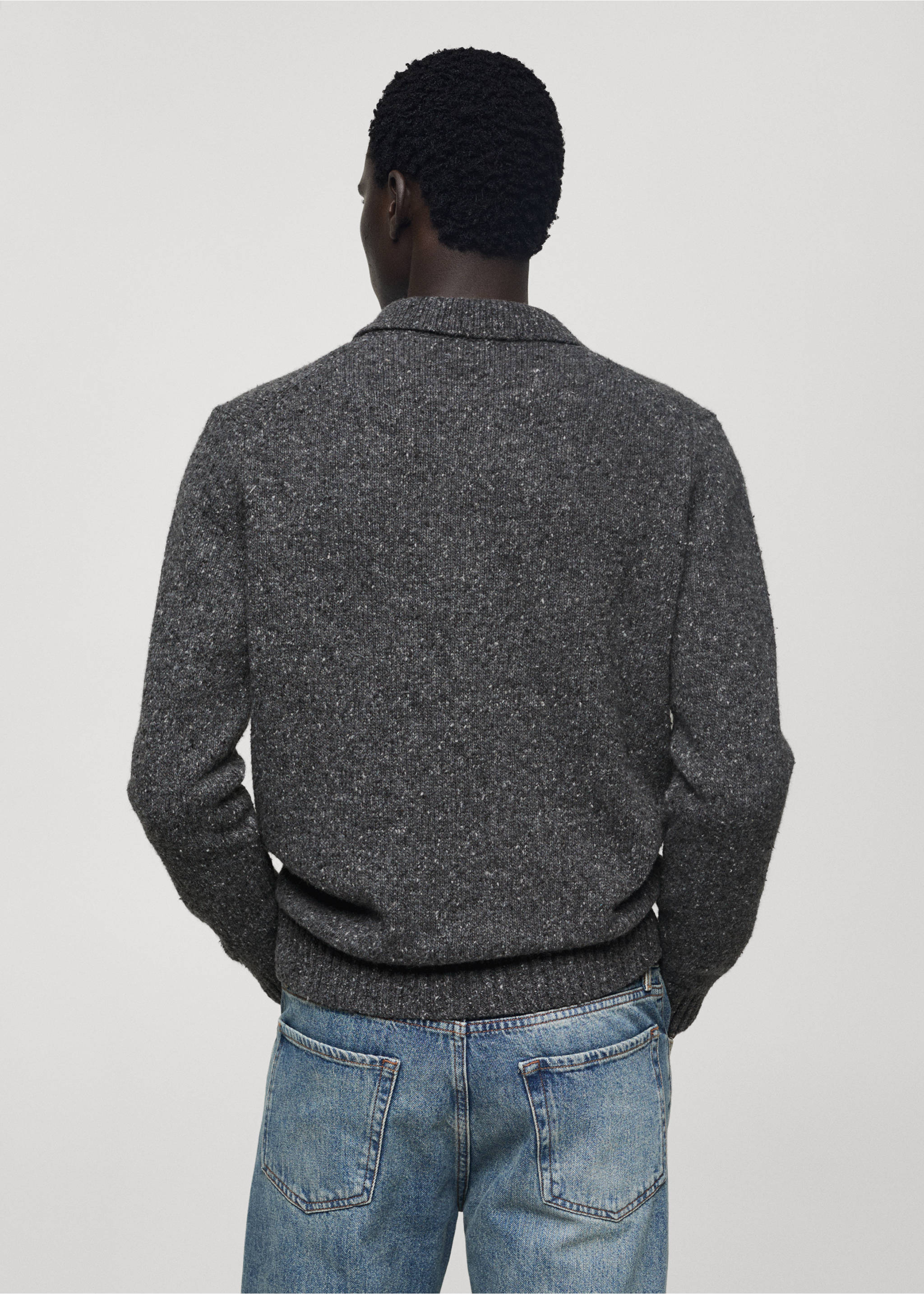 Polo maille laine chinée - Verso de l’article, Gris anthracite. Ref: 77007942-00.