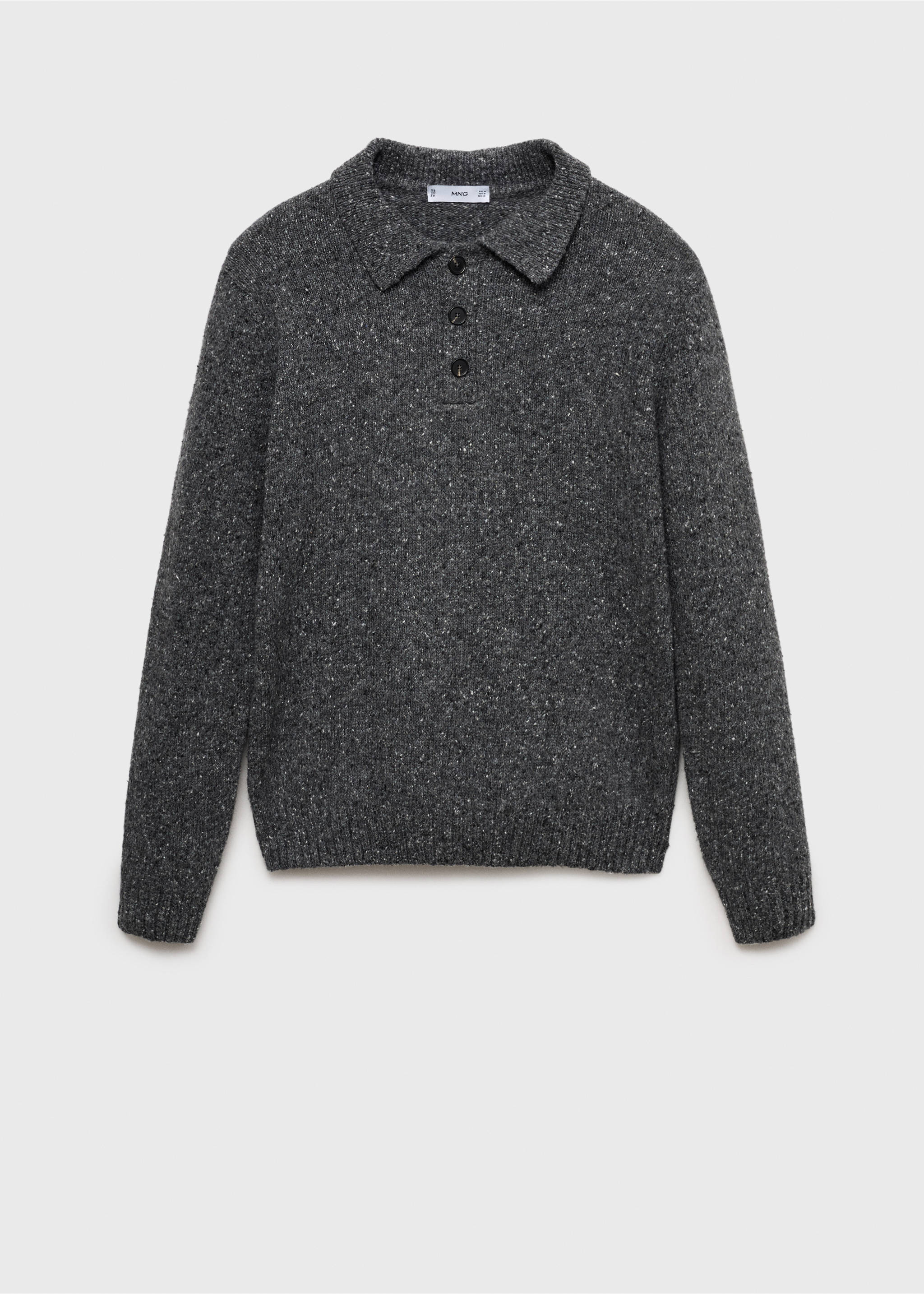Marbled wool knitted polo shirt - Article without model, Charcoal. Ref: 77007942-00.