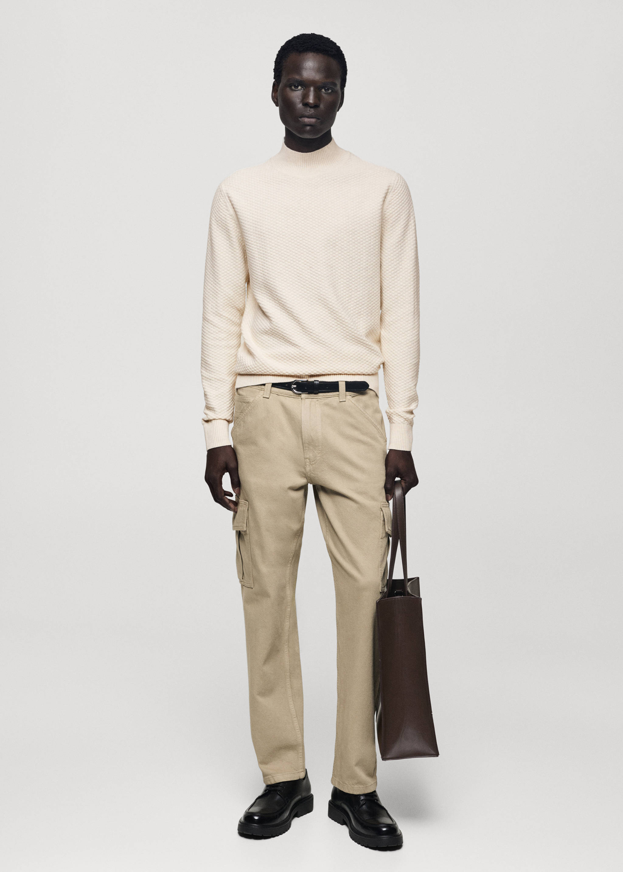 Cotton sweater with perkins-neck  structure - General plane