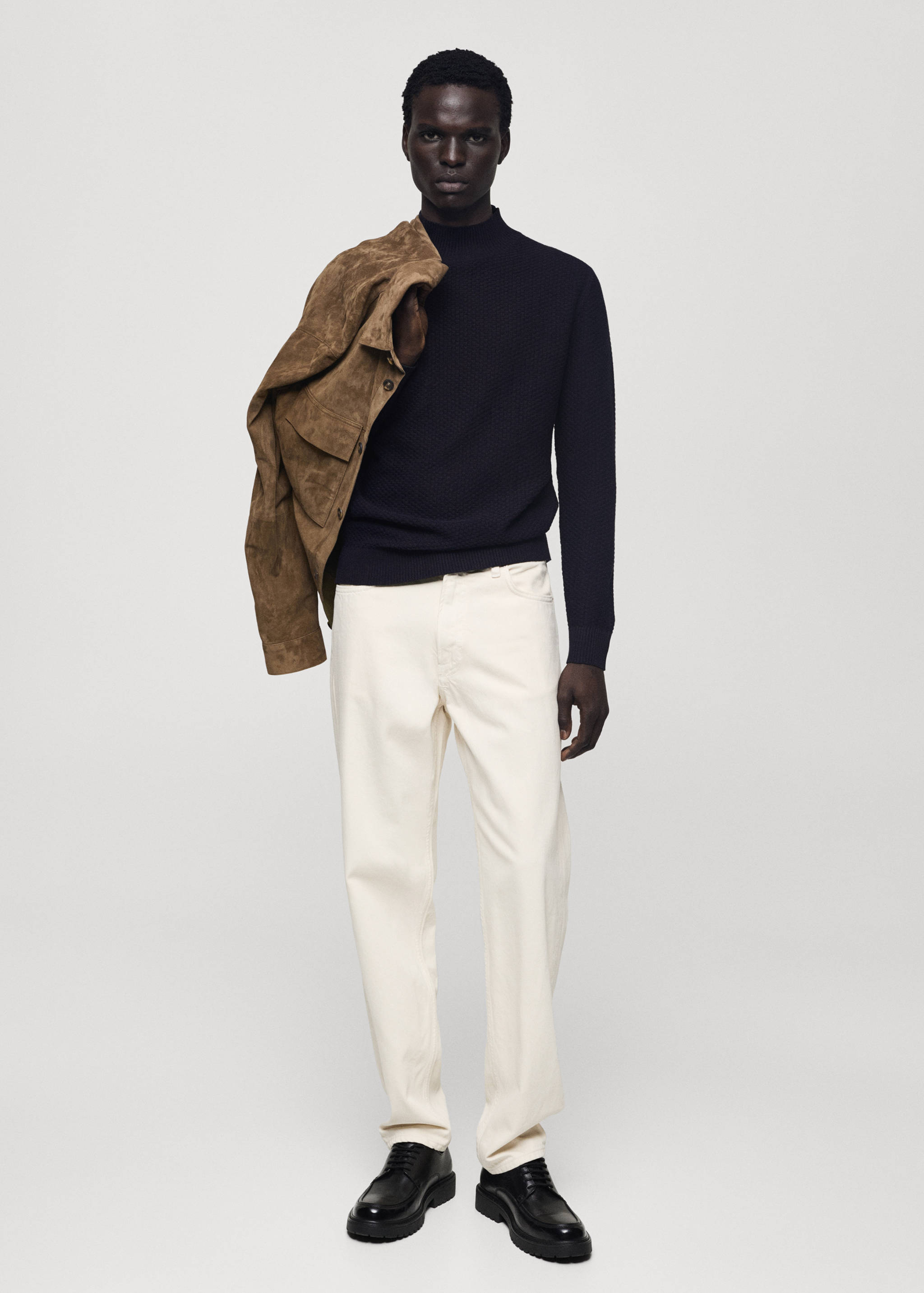 Cotton sweater with perkins-neck  structure - General plane