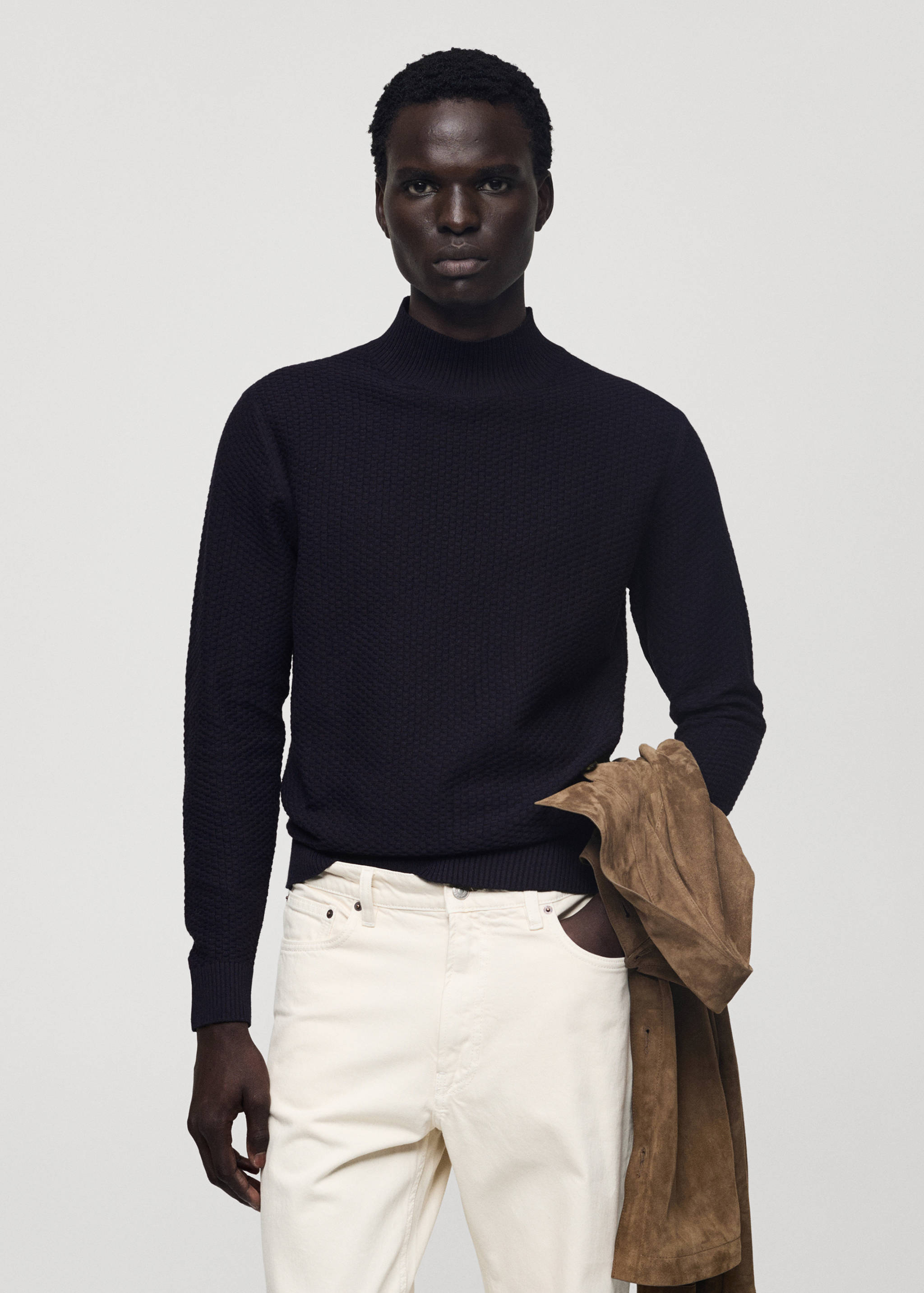 Cotton sweater with perkins-neck  structure - Medium plane