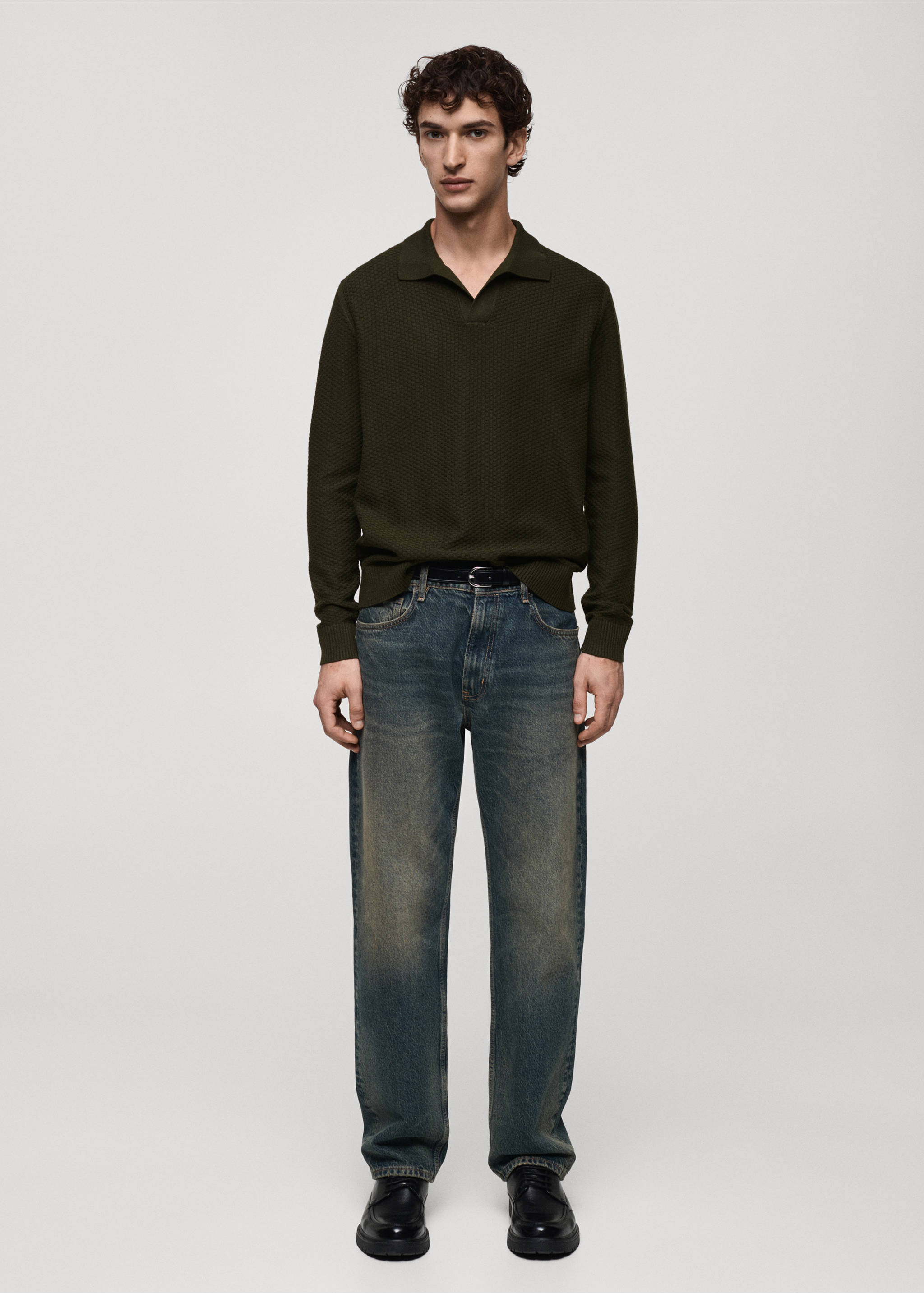 Cotton-blend structured polo sweater - General plane, Khaki. Ref: 77007944-00.