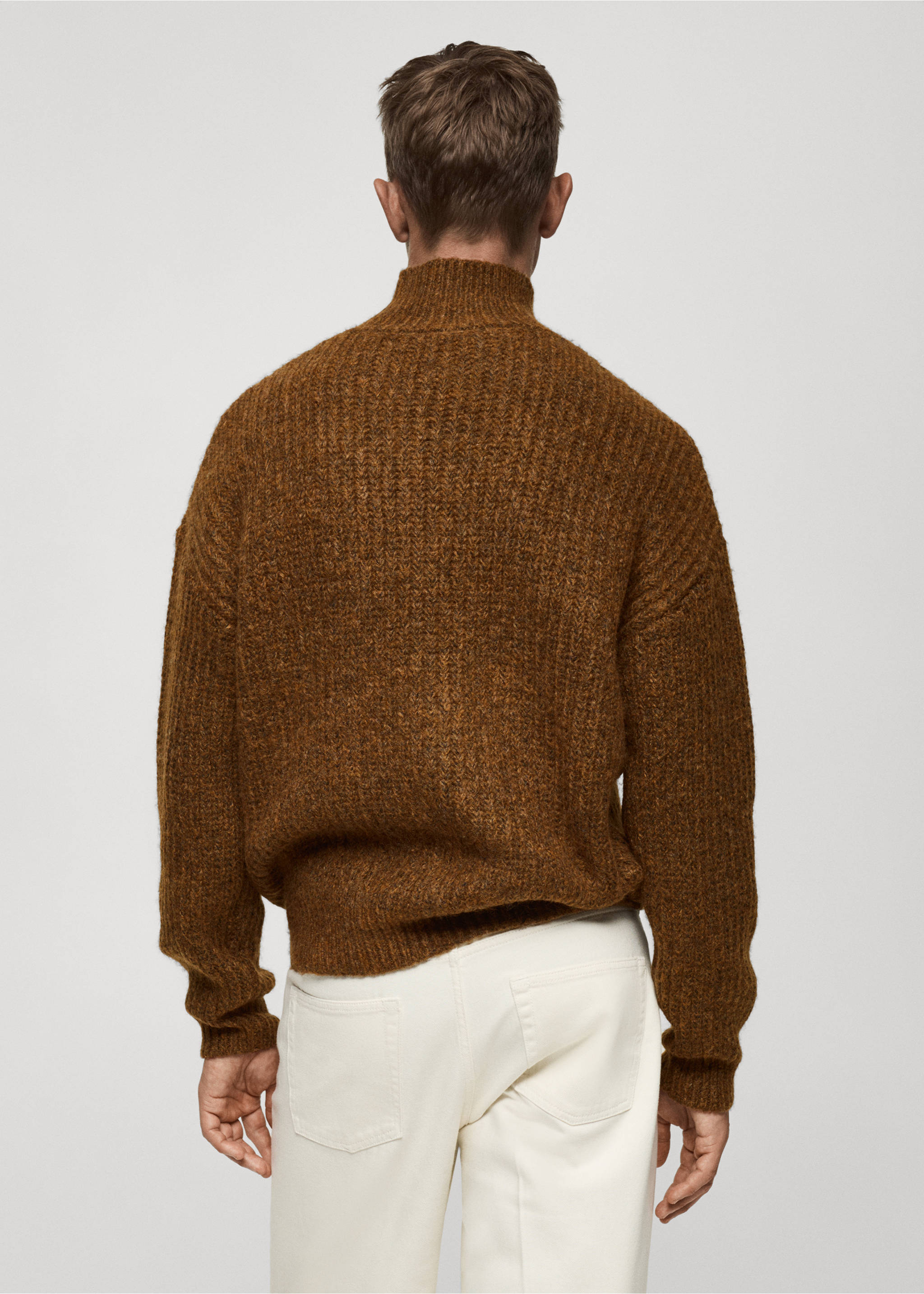 Ribbed sweater with perkins neck - Reverse of the article, Tobacco Brown. Ref: 77007945-00.