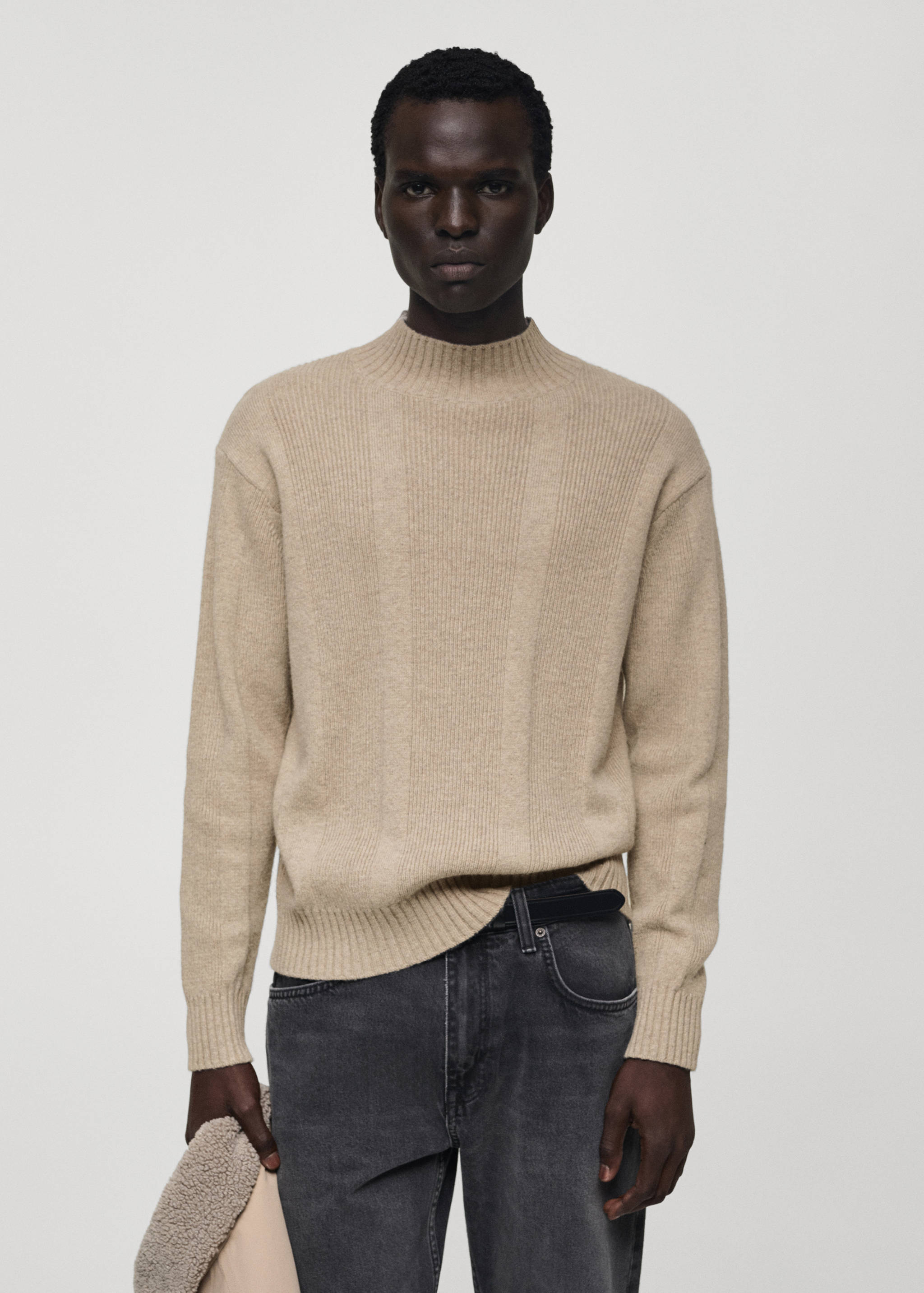 Strukturierter Wollstrickpullover - Mittlere Ansicht