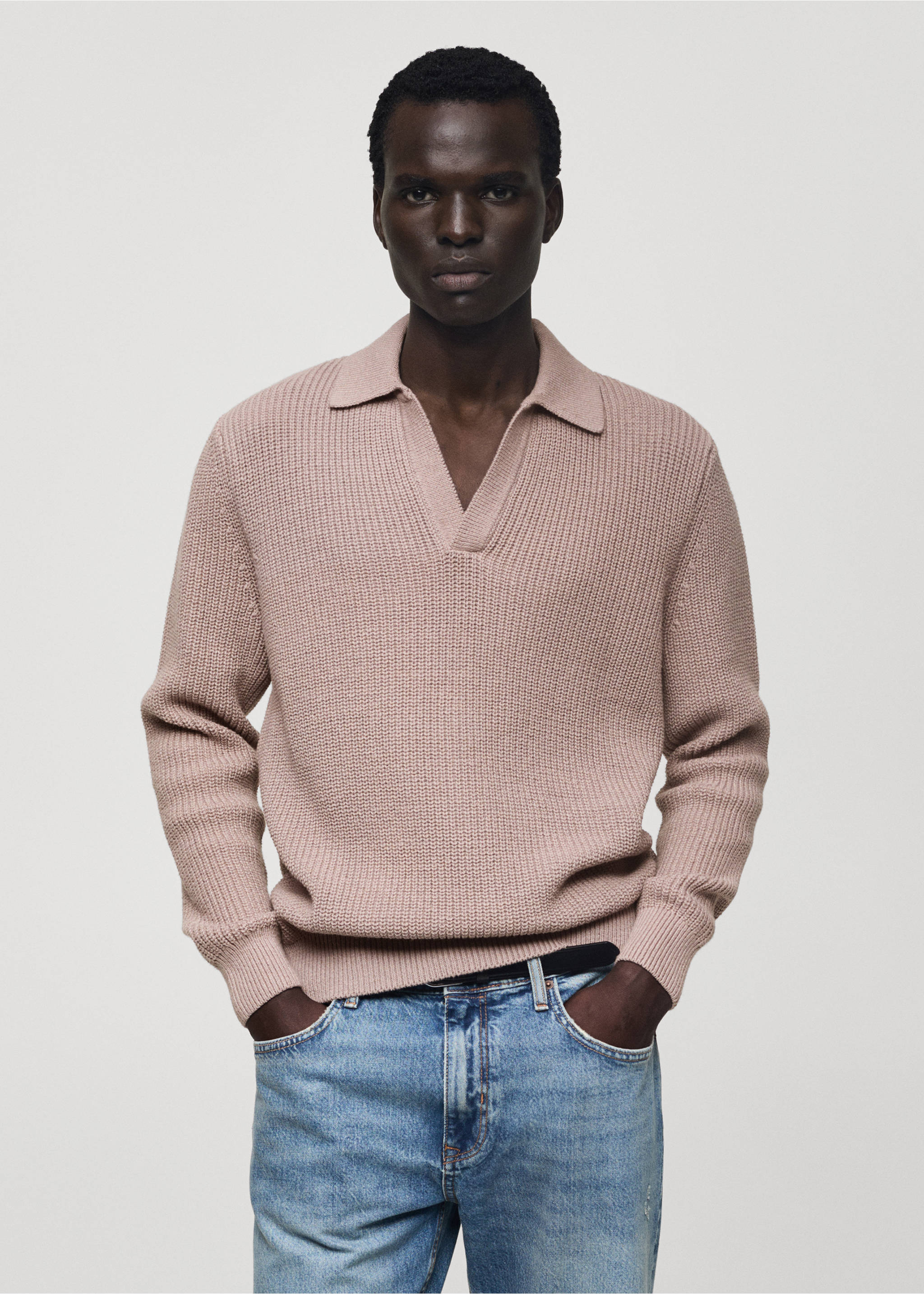 Cotton knitted polo shirt - Medium plane, Lavender. Ref: 77007948-00.