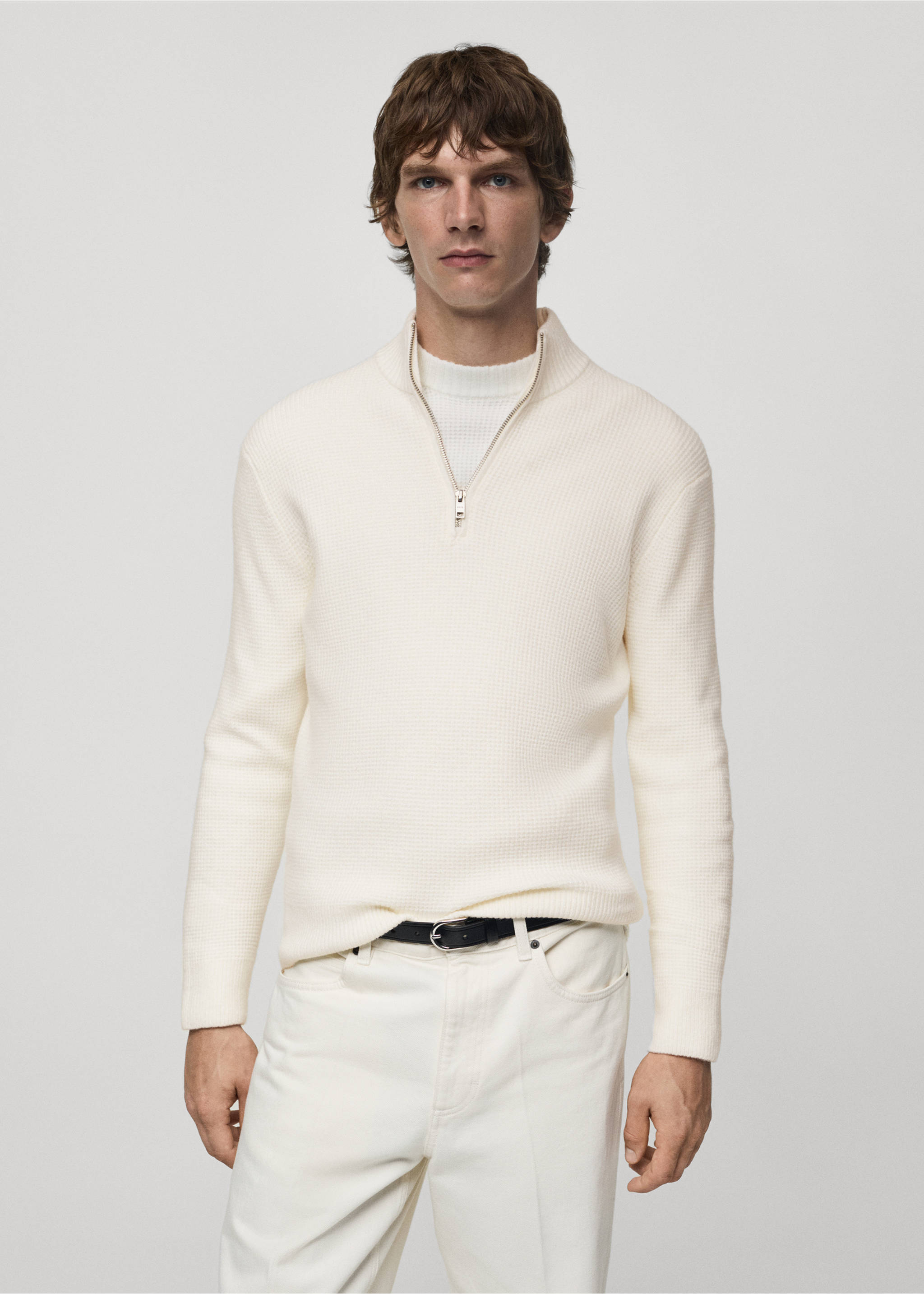 Knitted sweater with perkins neck - Medium plane, Off White. Ref: 77007951-00.