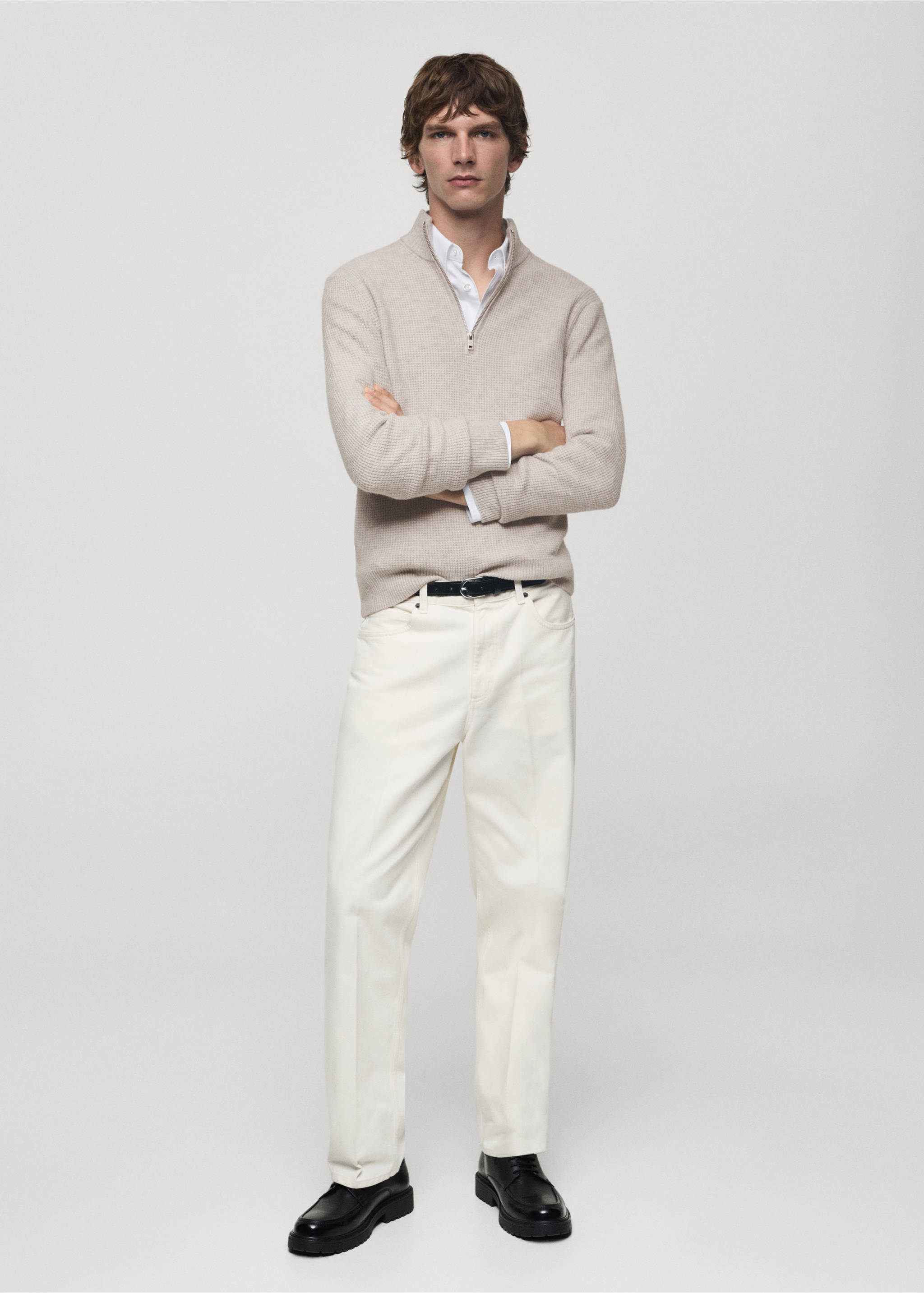 Knitted sweater with perkins neck - General plane, Sand. Ref: 77007951-00.