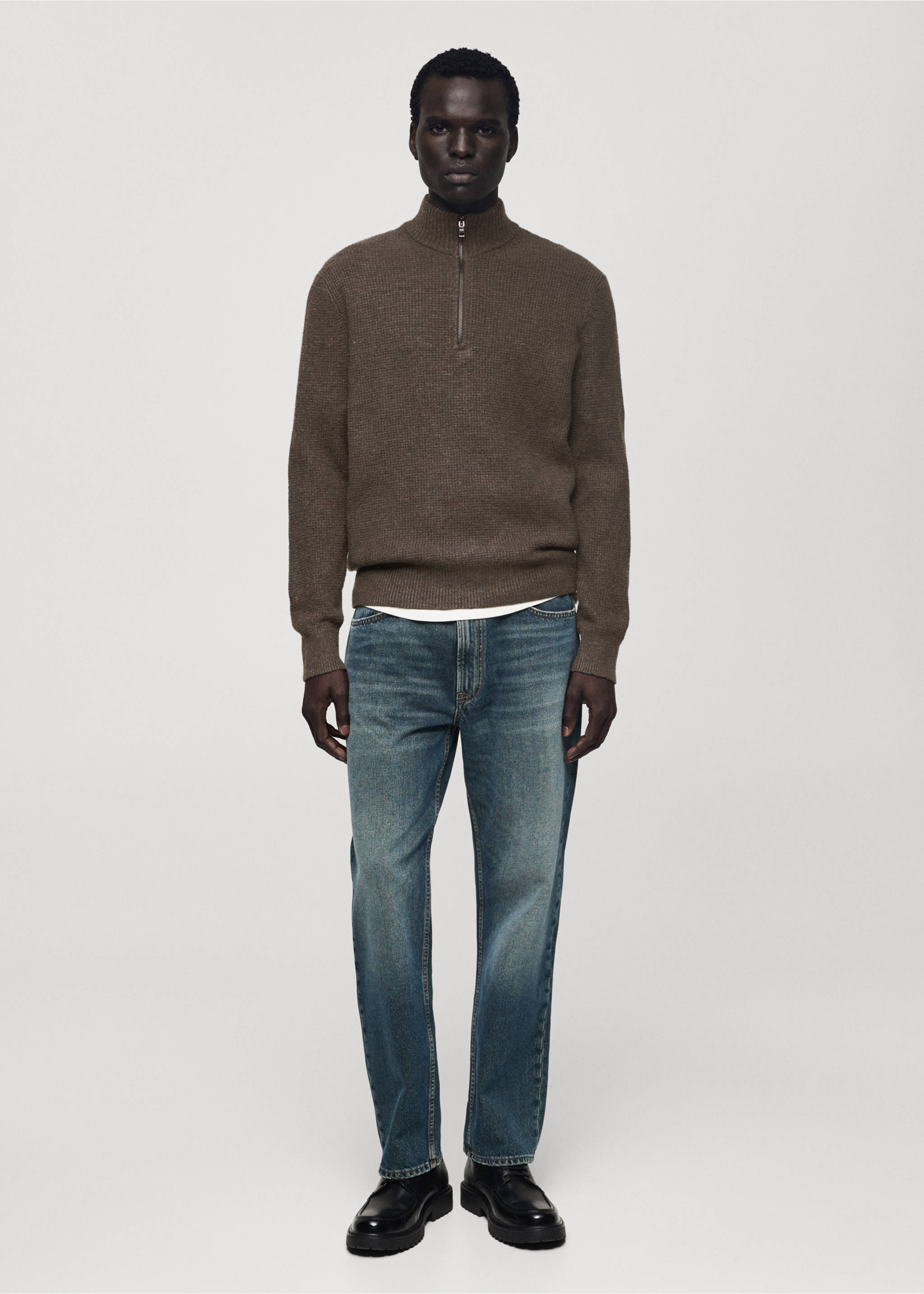 Knitted sweater with perkins neck - General plane, Brown. Ref: 77007951-00.