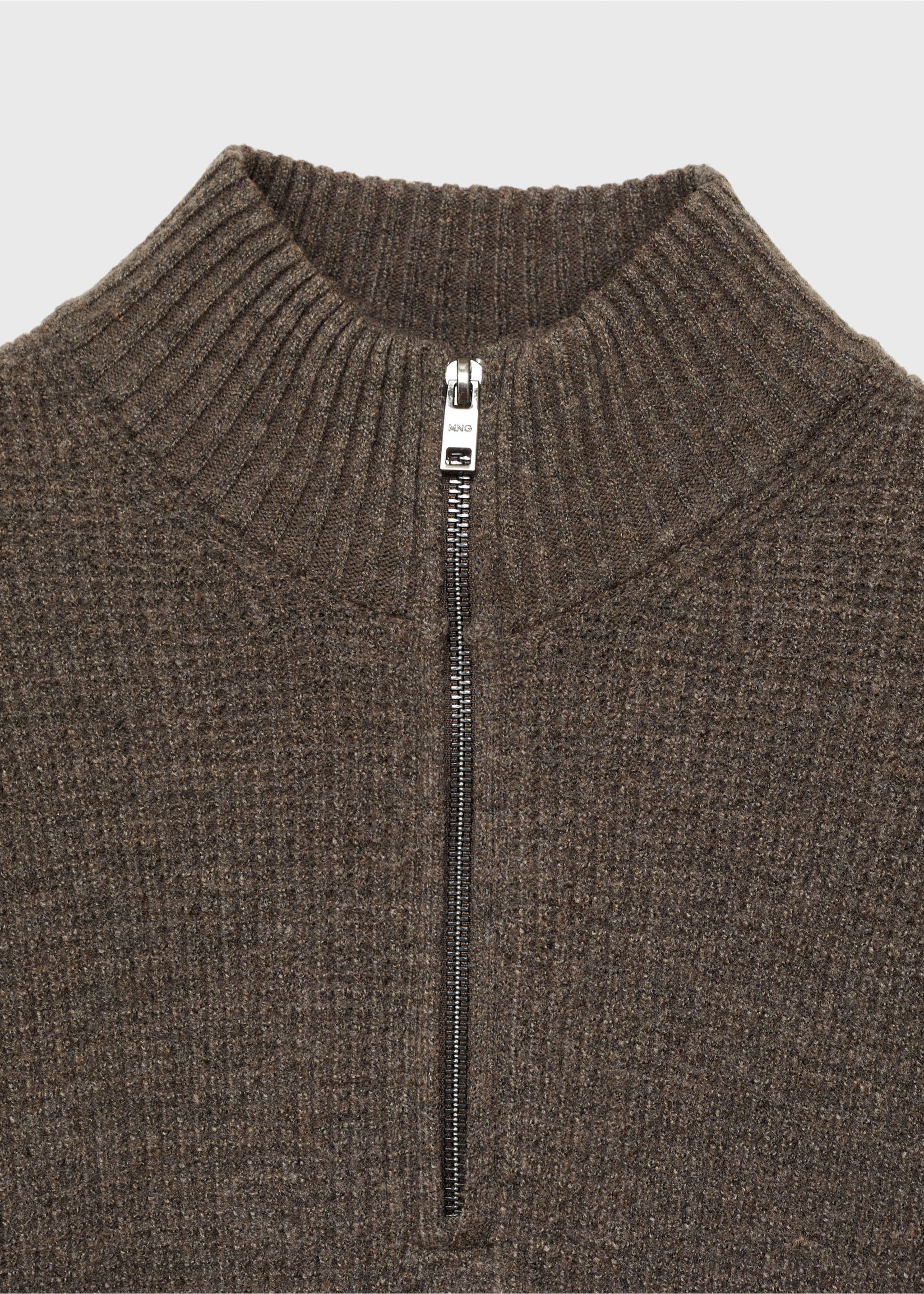 Knitted sweater with perkins neck - Details of the article 8, Brown. Ref: 77007951-00.