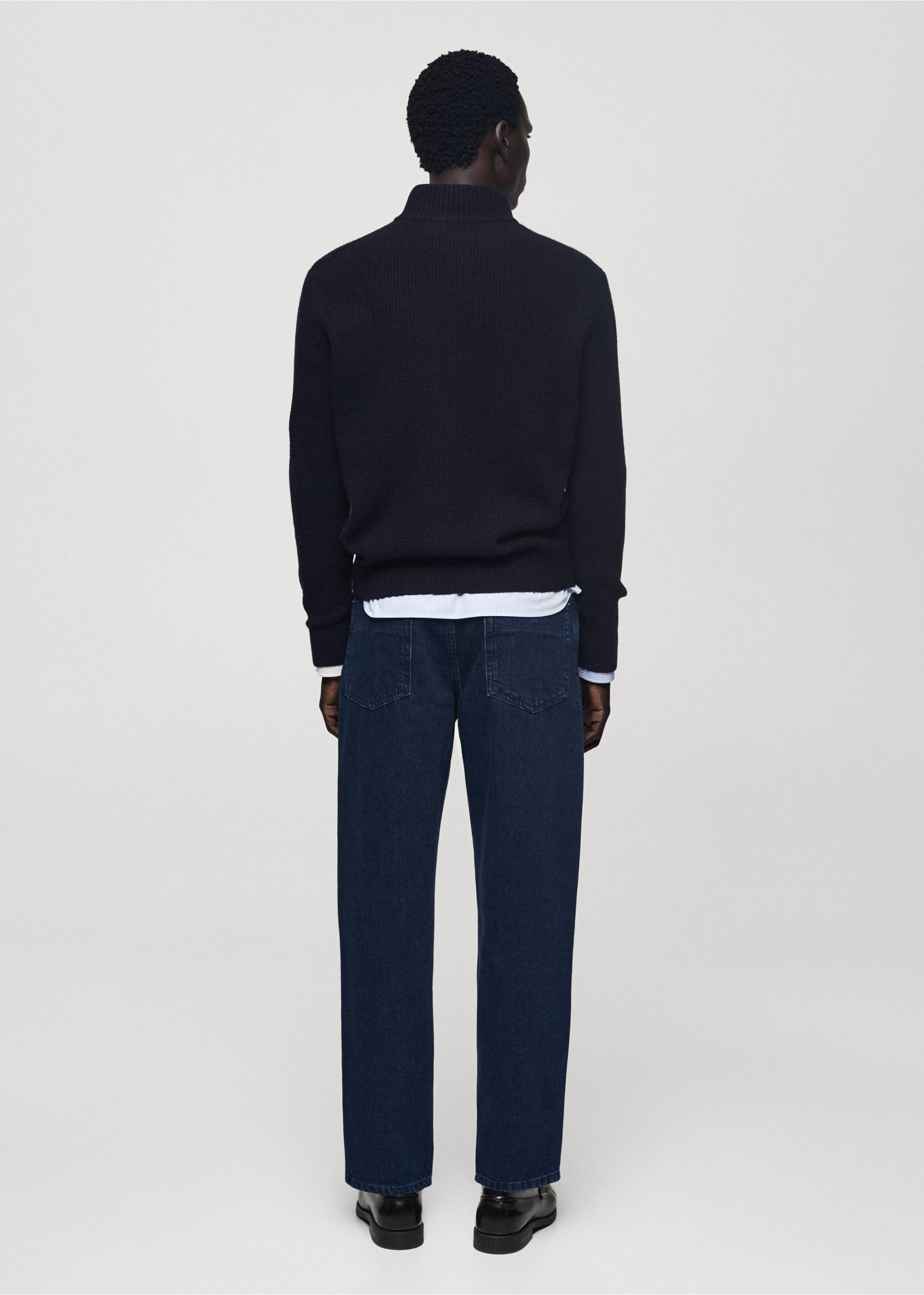 Knitted sweater with perkins neck - Reverse of the article, Dark Navy. Ref: 77007951-00.