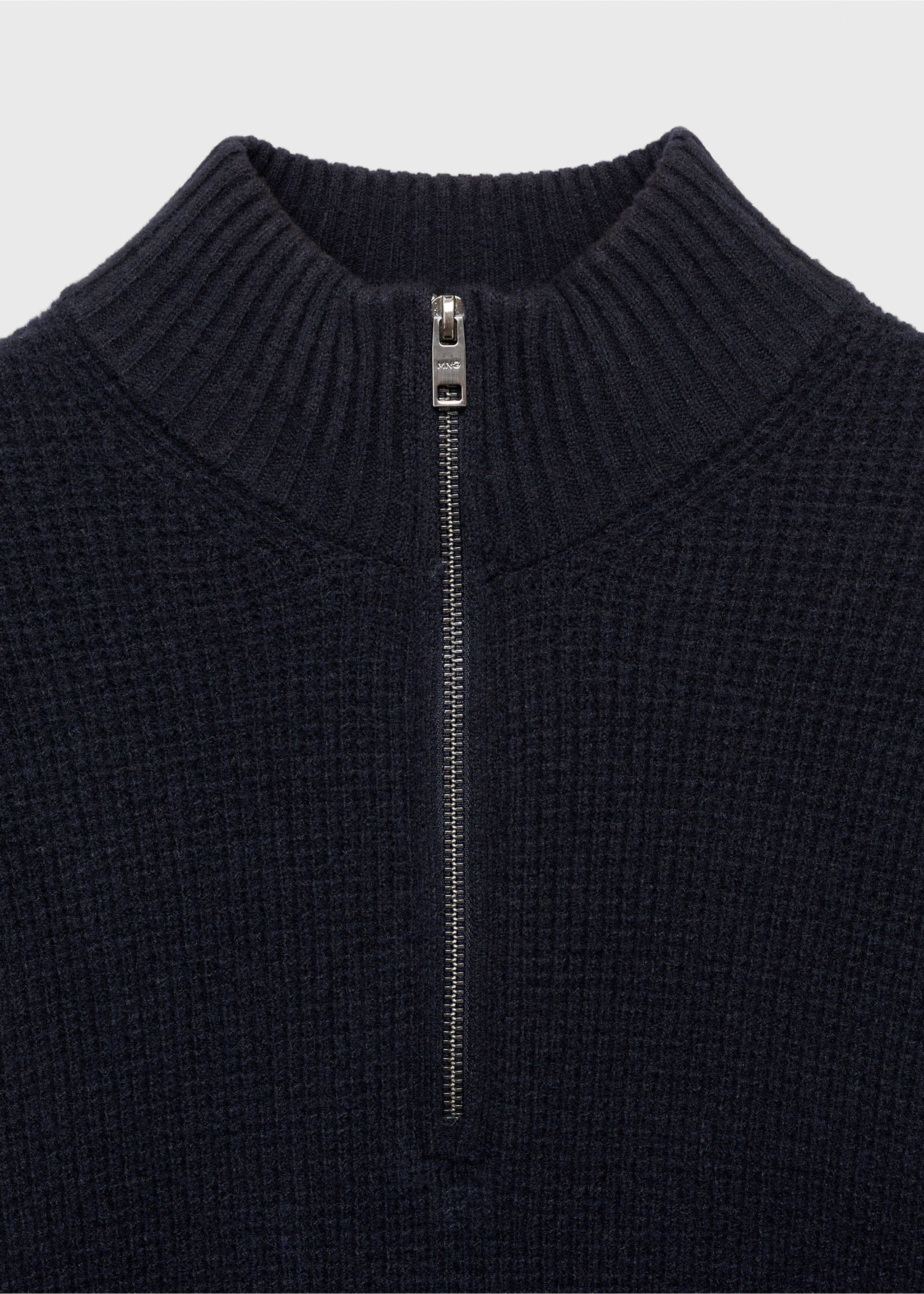 Knitted sweater with perkins neck - Details of the article 8, Dark Navy. Ref: 77007951-00.