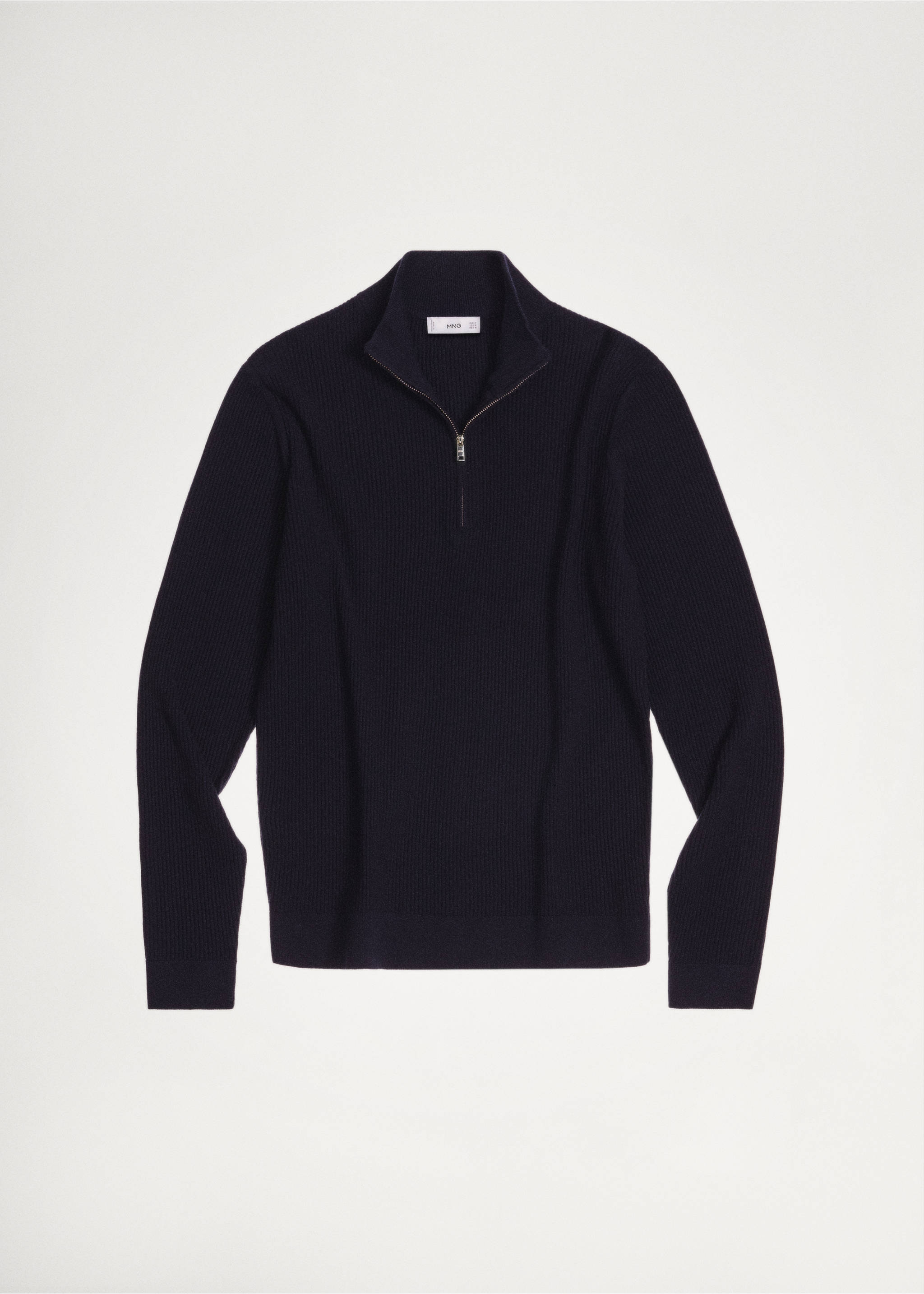 Knitted sweater with perkins neck - Details of the article 5, Dark Navy. Ref: 77007951-00.