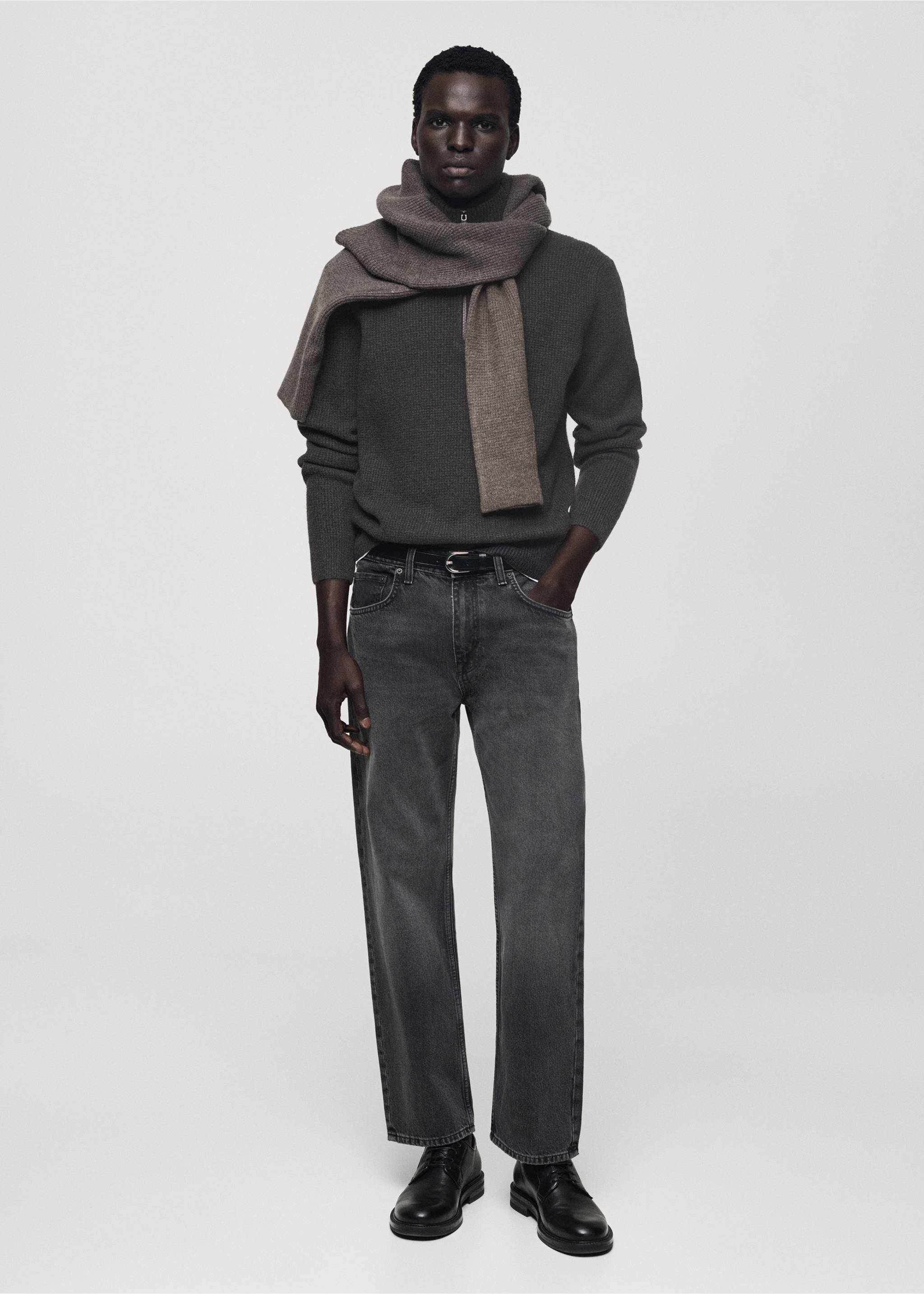 Knitted sweater with perkins neck - General plane, Charcoal. Ref: 77007951-00.