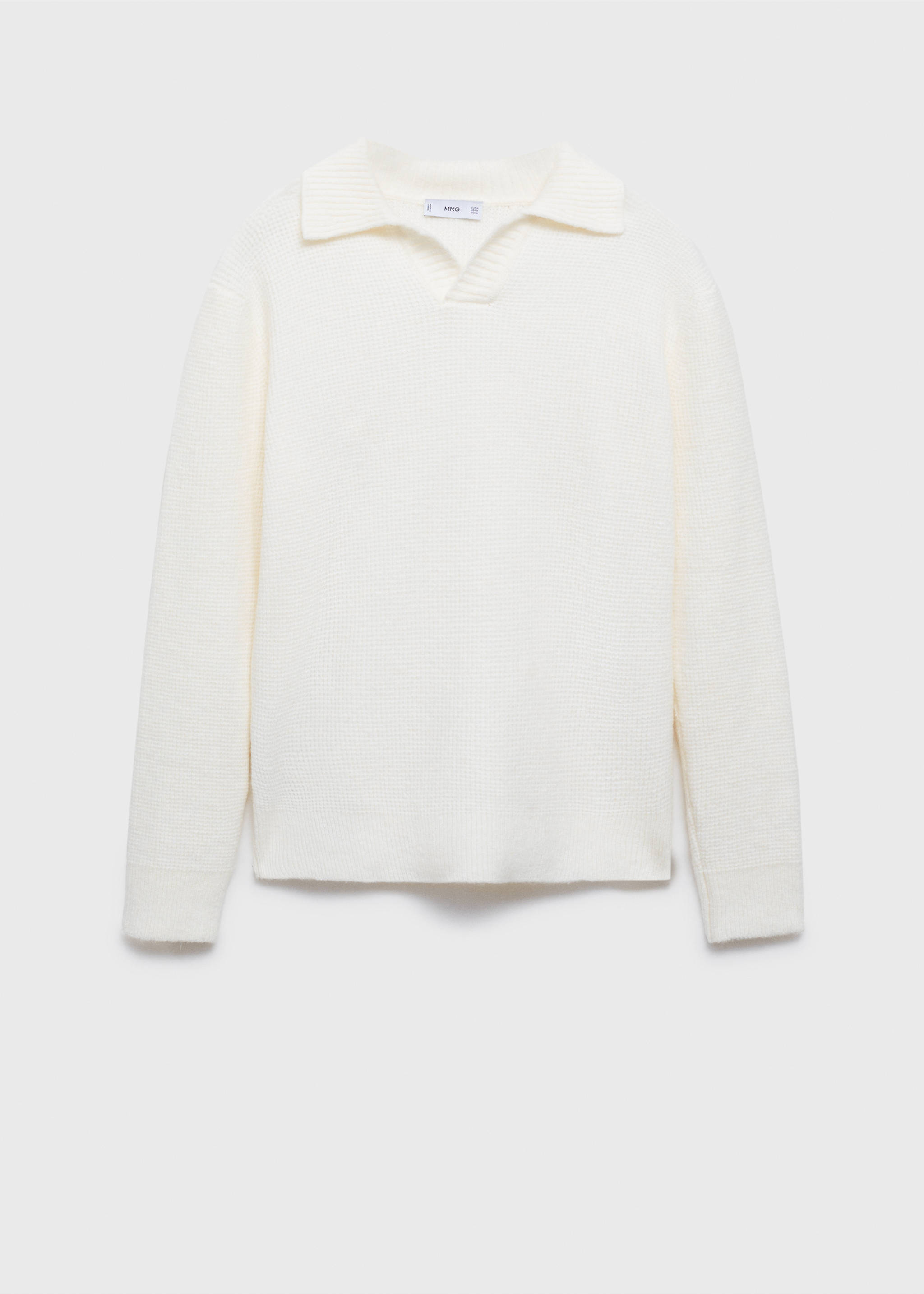 Stickad tröja tenniskrage cuadrilléstruktur - Artikel utan modell, Benvit. Ref: 77007952-00.