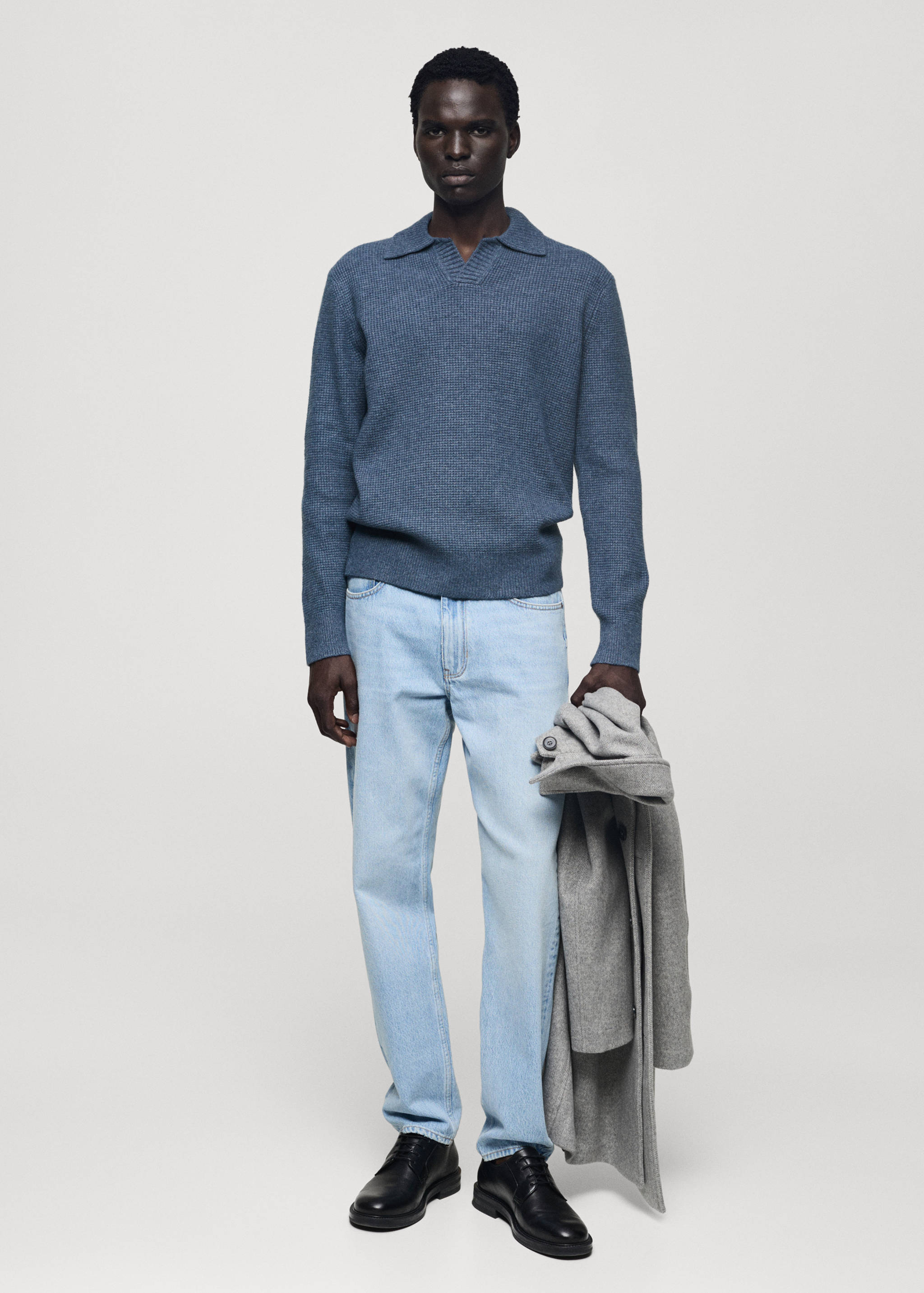 Knitted structured check polo sweater - General plane