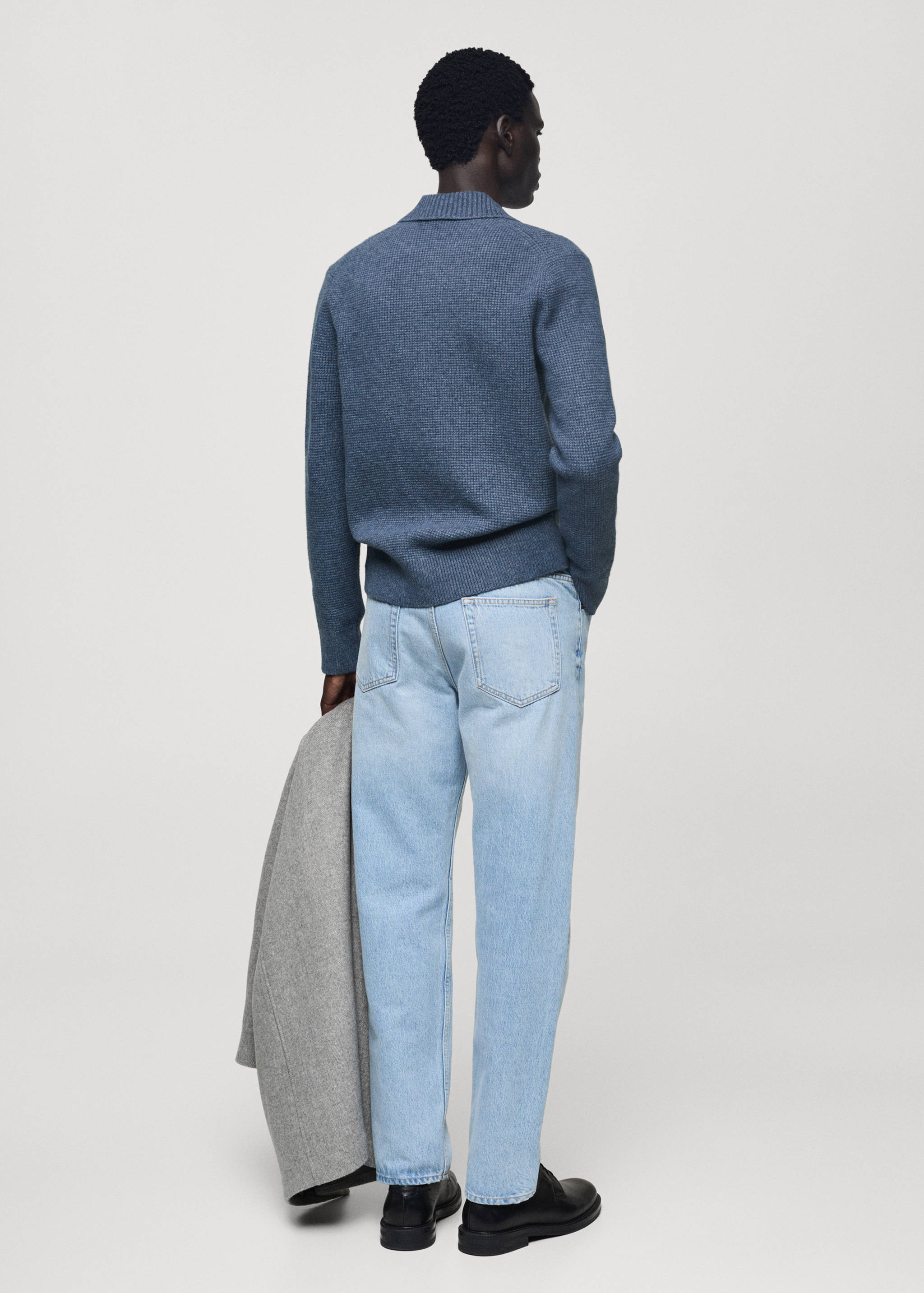 Knitted structured check polo sweater - Reverse of the article