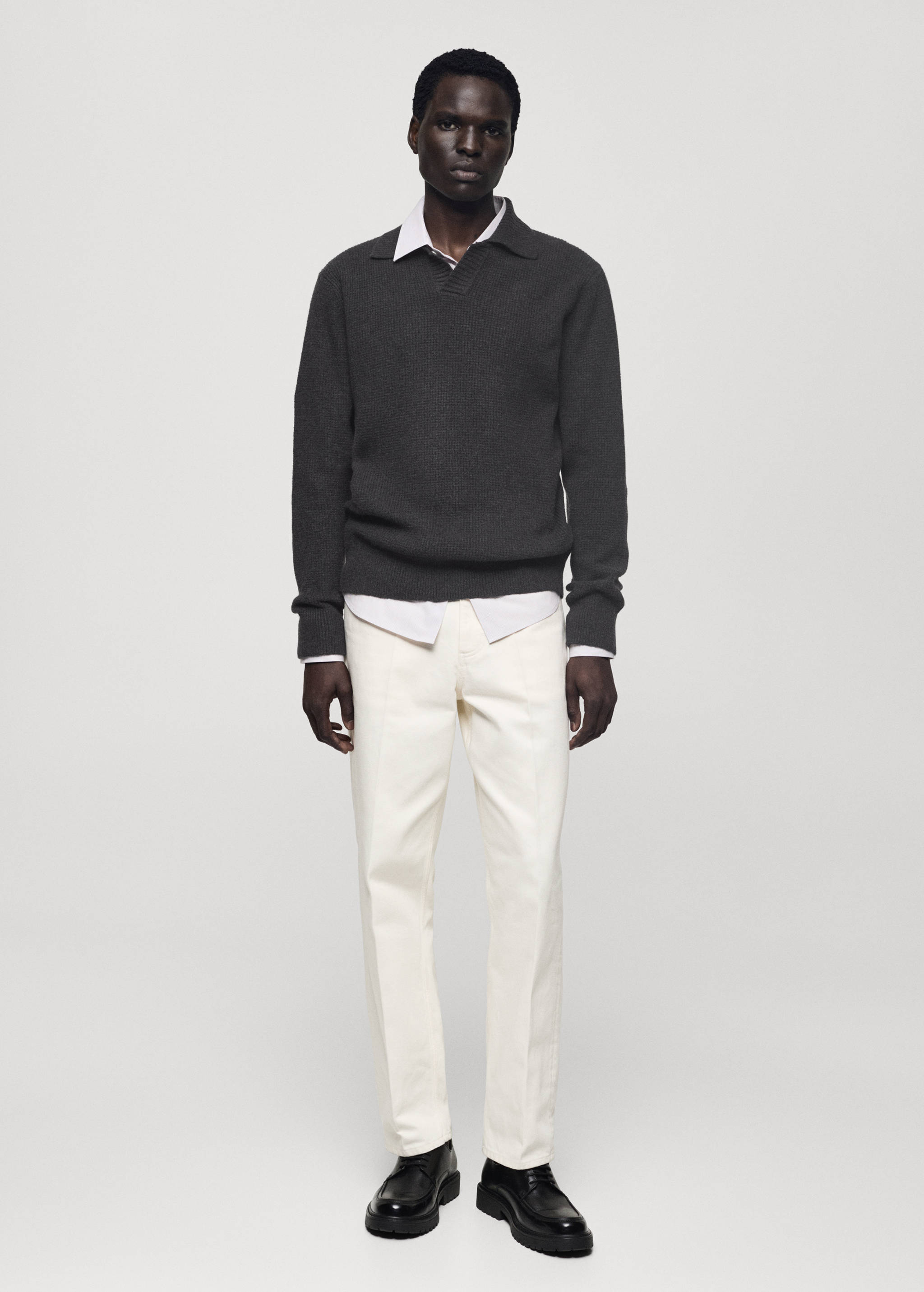 Knitted structured check polo sweater - General plane