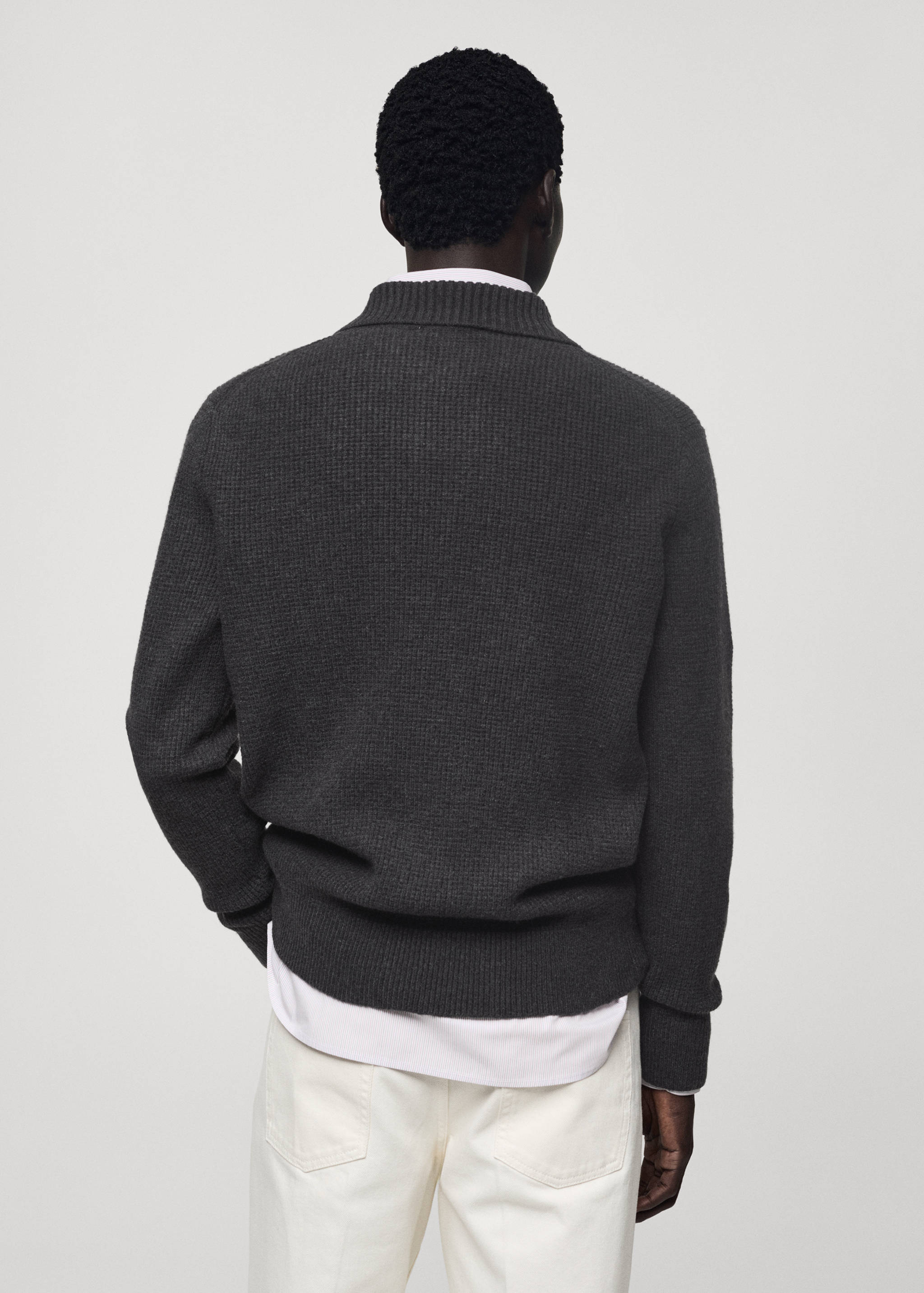 Knitted structured check polo sweater - Reverse of the article