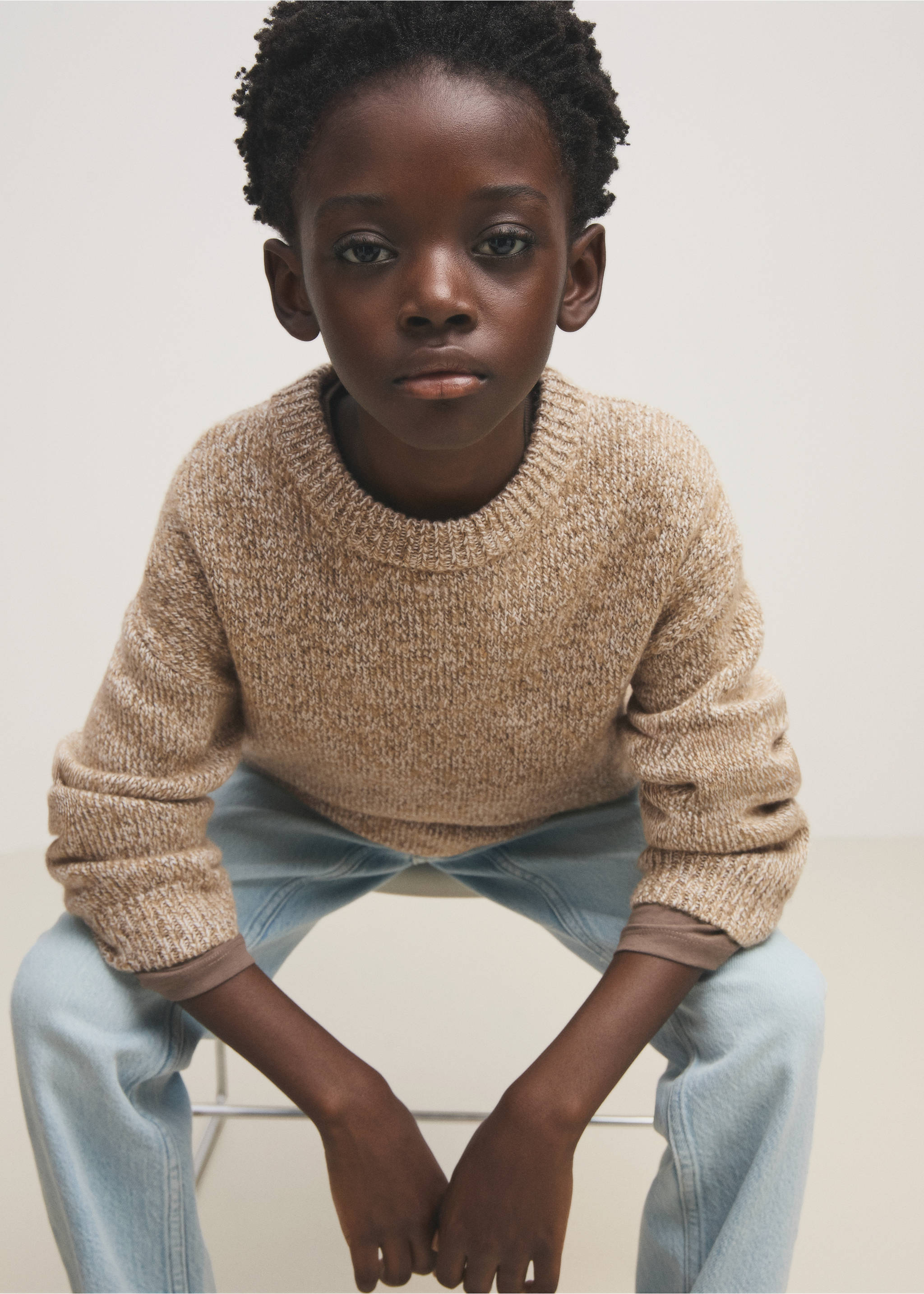 Herringbone knit sweater - Details of the article 7, Medium Brown. Ref: 77007957-00.