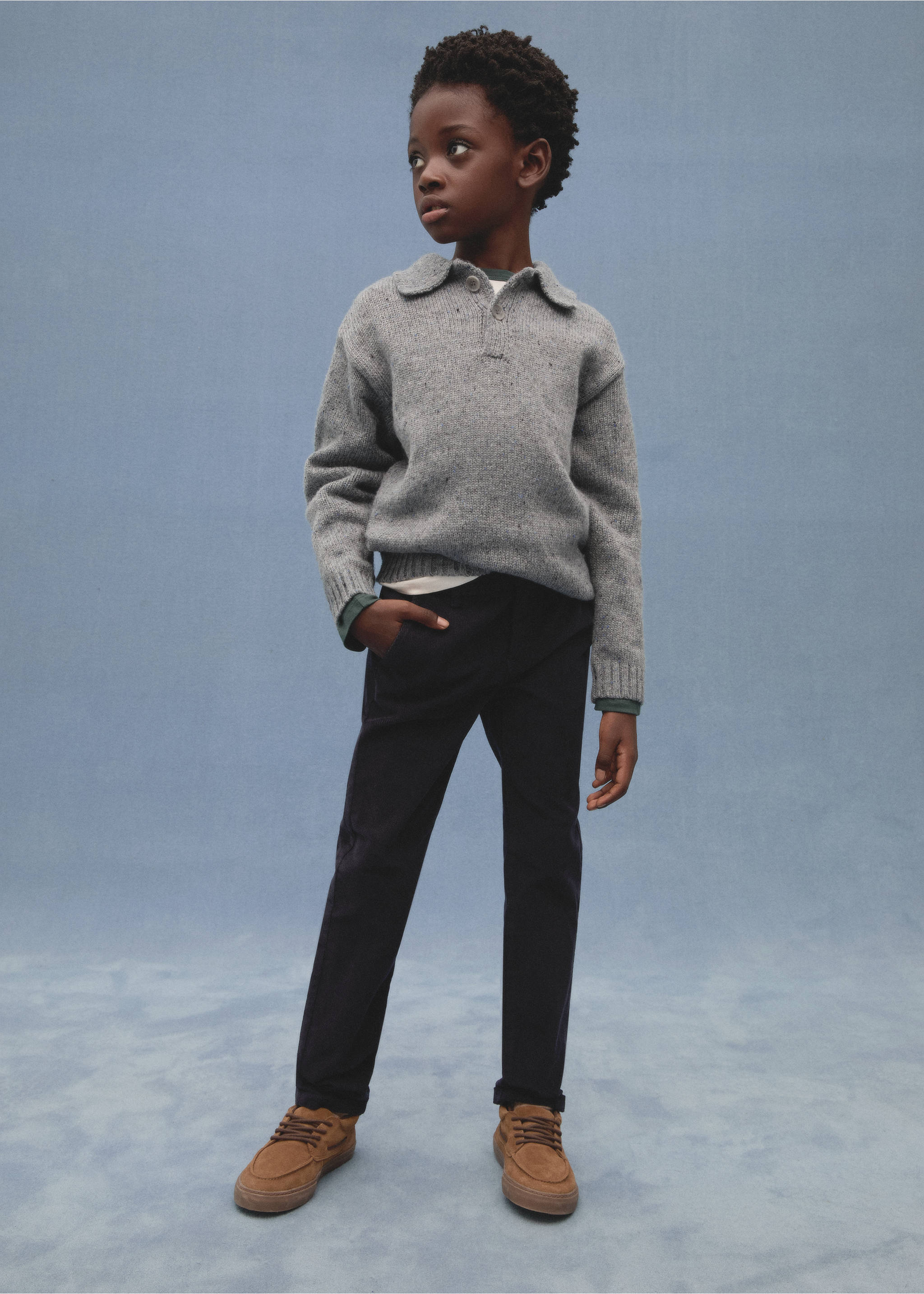 Knitted polo-neck sweater - Details of the article 4, Medium Heather Grey. Ref: 77007958-00.