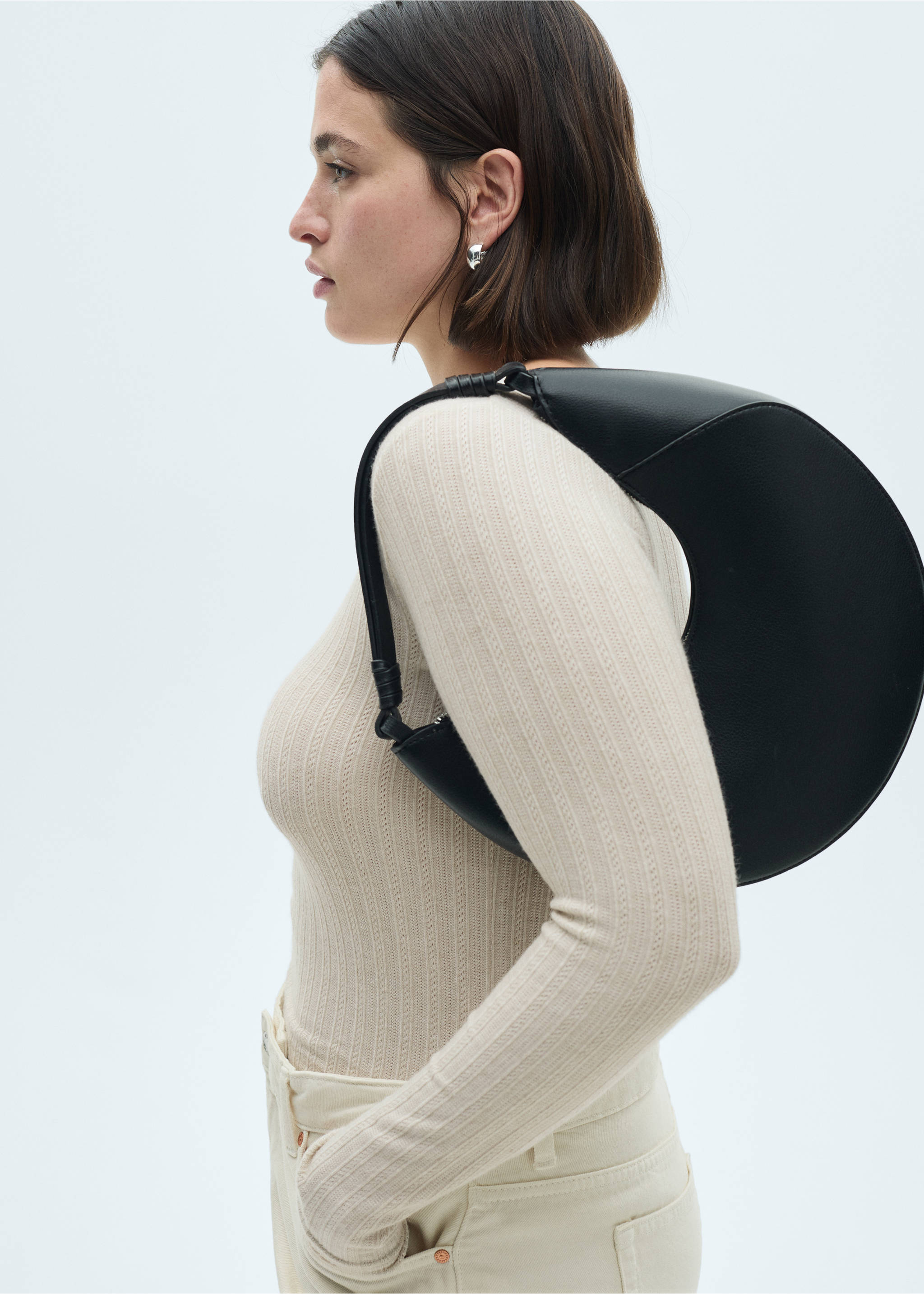 Long-sleeved pointelle t-shirt - Details of the article 5, Light/Pastel Grey. Ref: 77008270-00.