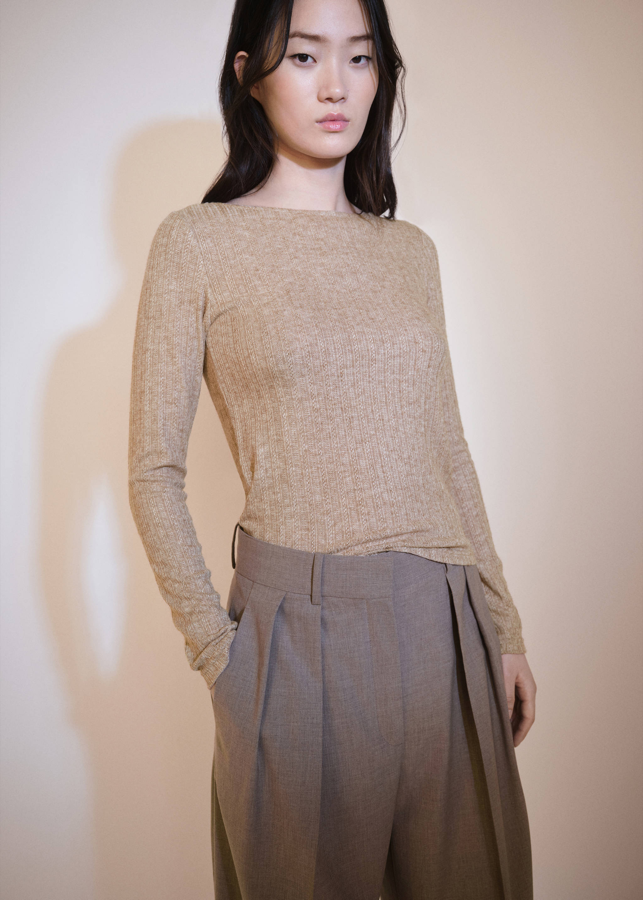 Long-sleeved pointelle t-shirt - Medium plane