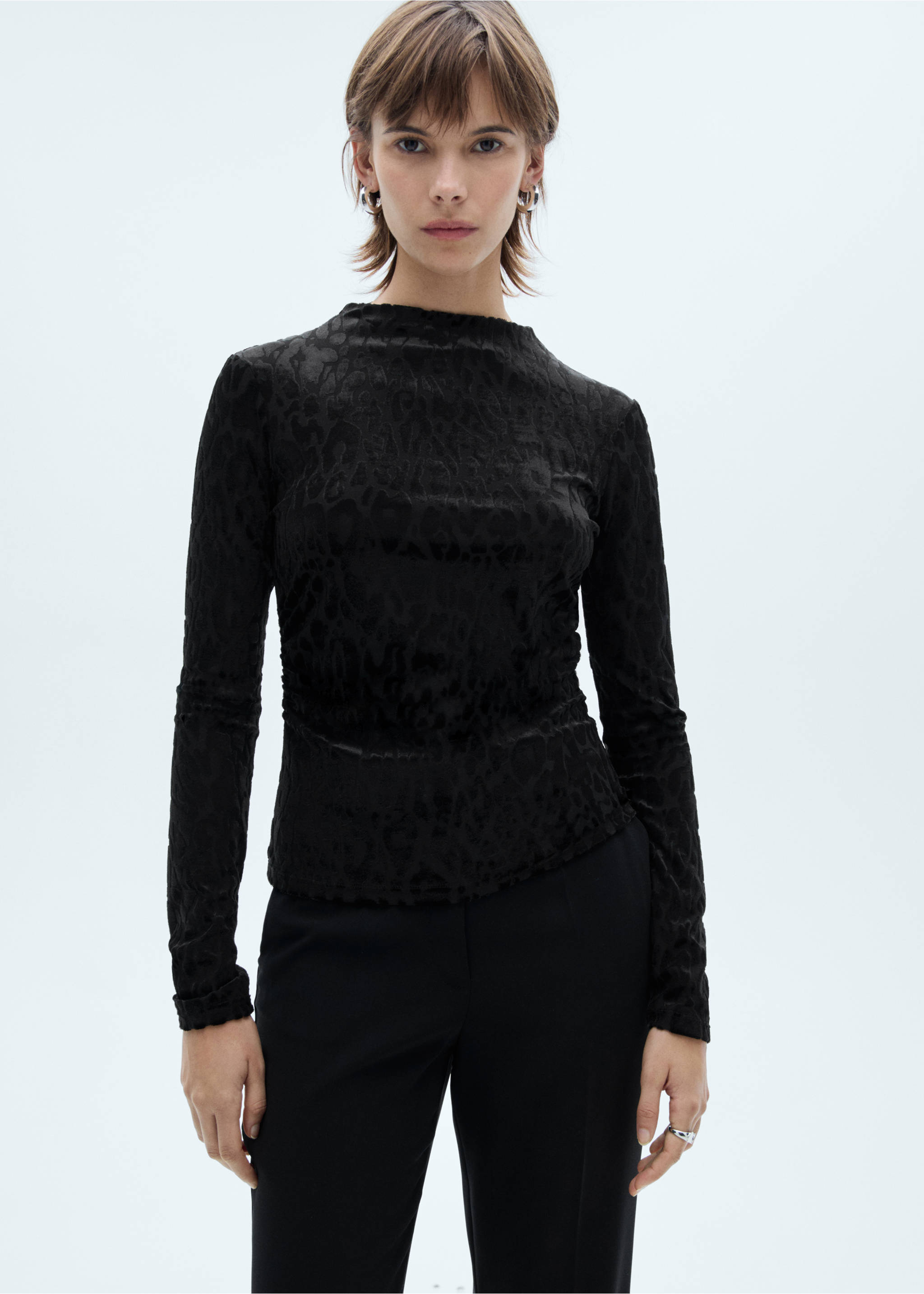 Leopard-print long-sleeved t-shirt - Medium plane, Black. Ref: 77008271-00.